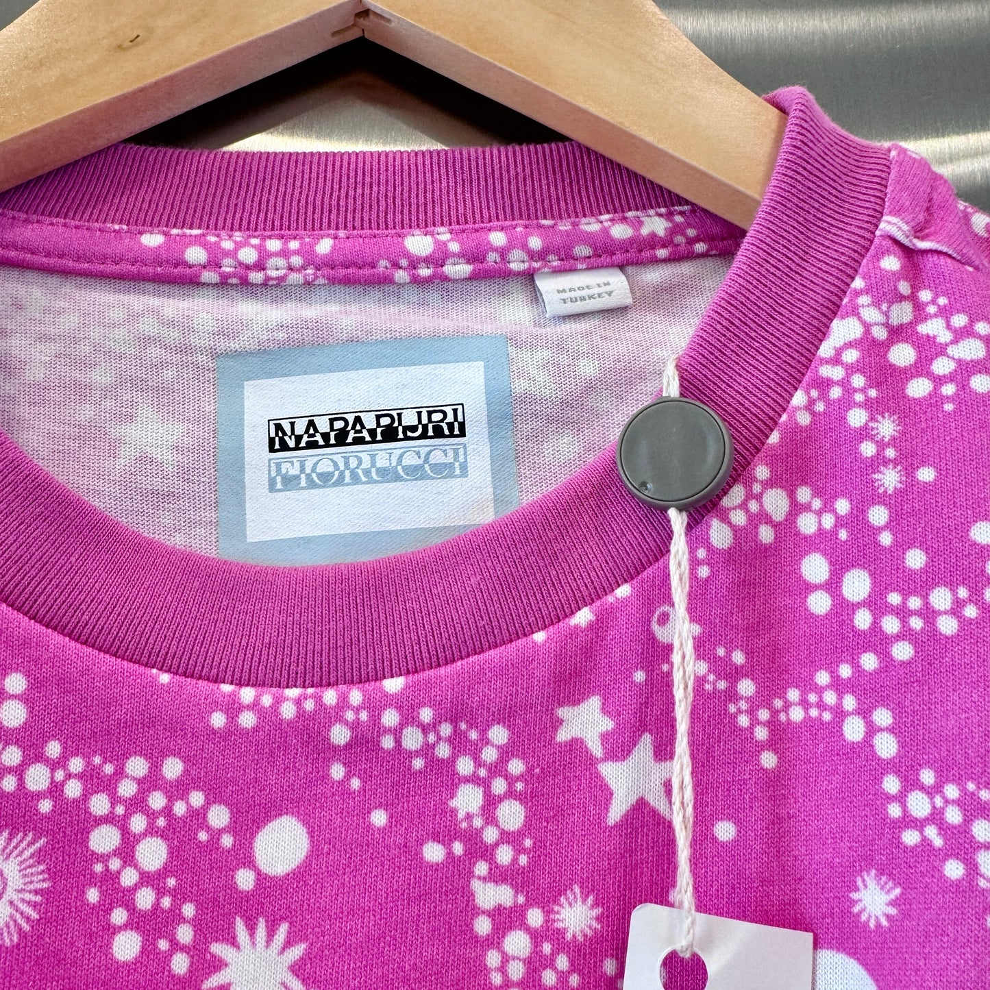 Fiorucci Napapijri Pink Logo Cropped Top Collab Shirt Galaxy Stars Cupids