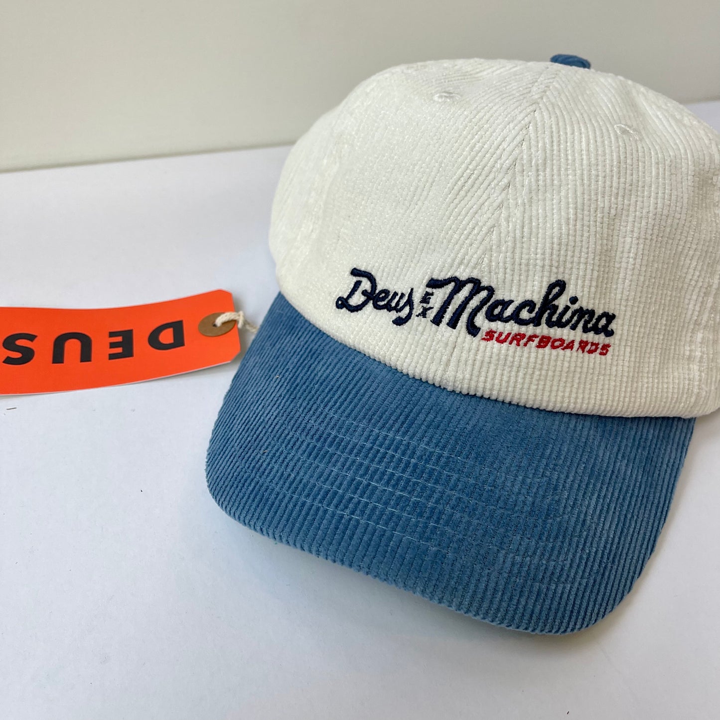 Deus Ex Machina Corduroy Insignia Dad Cap - White Navy hat embroidered