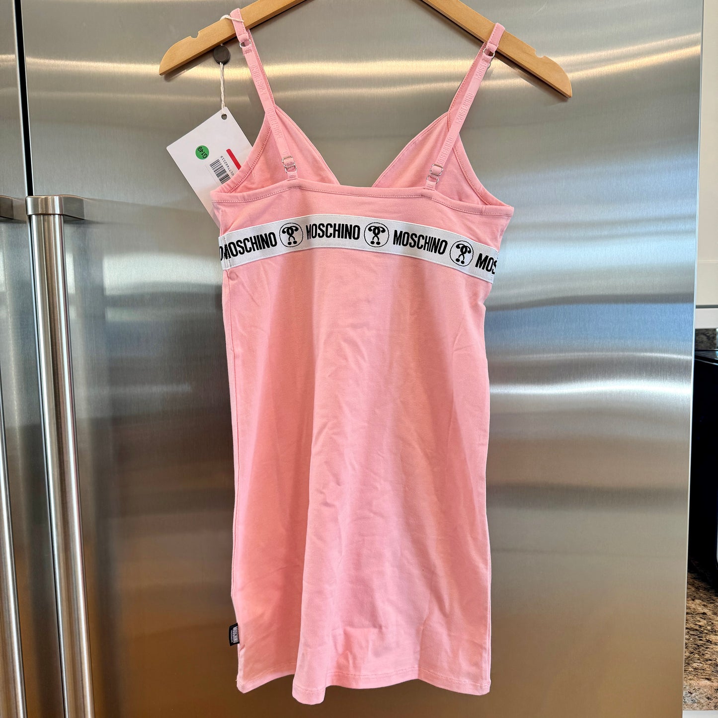 Moschino Pink Mini Slip Dress Logo Appliqués Underwear Brand New
