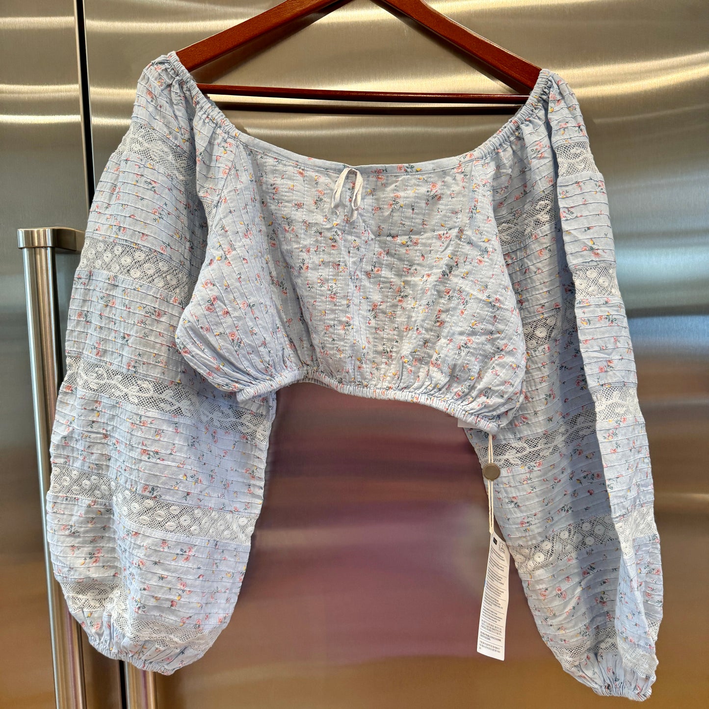 LoveShackFancy Albertina Cropped Top in Bella Blue Lace details brand new