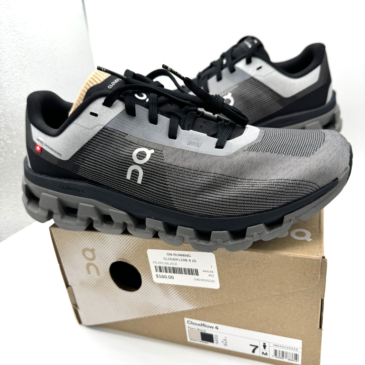 On Cloudflow 4 Z5 Running Shoes Athletic Black / White / Pearl — Men’s