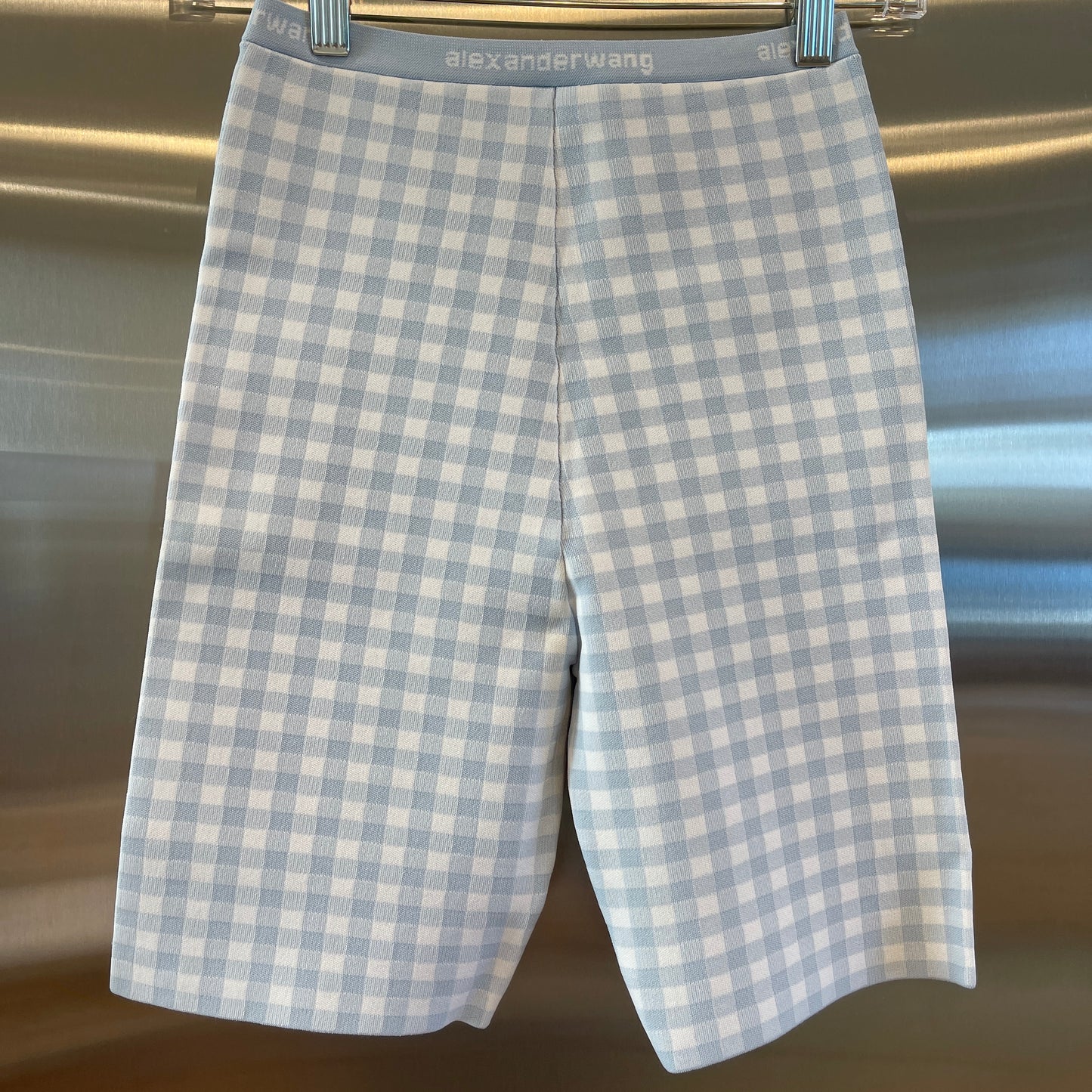 Alexander Wang T Gingham Body-con Bike Shorts Logo Jacquard Woven Blue