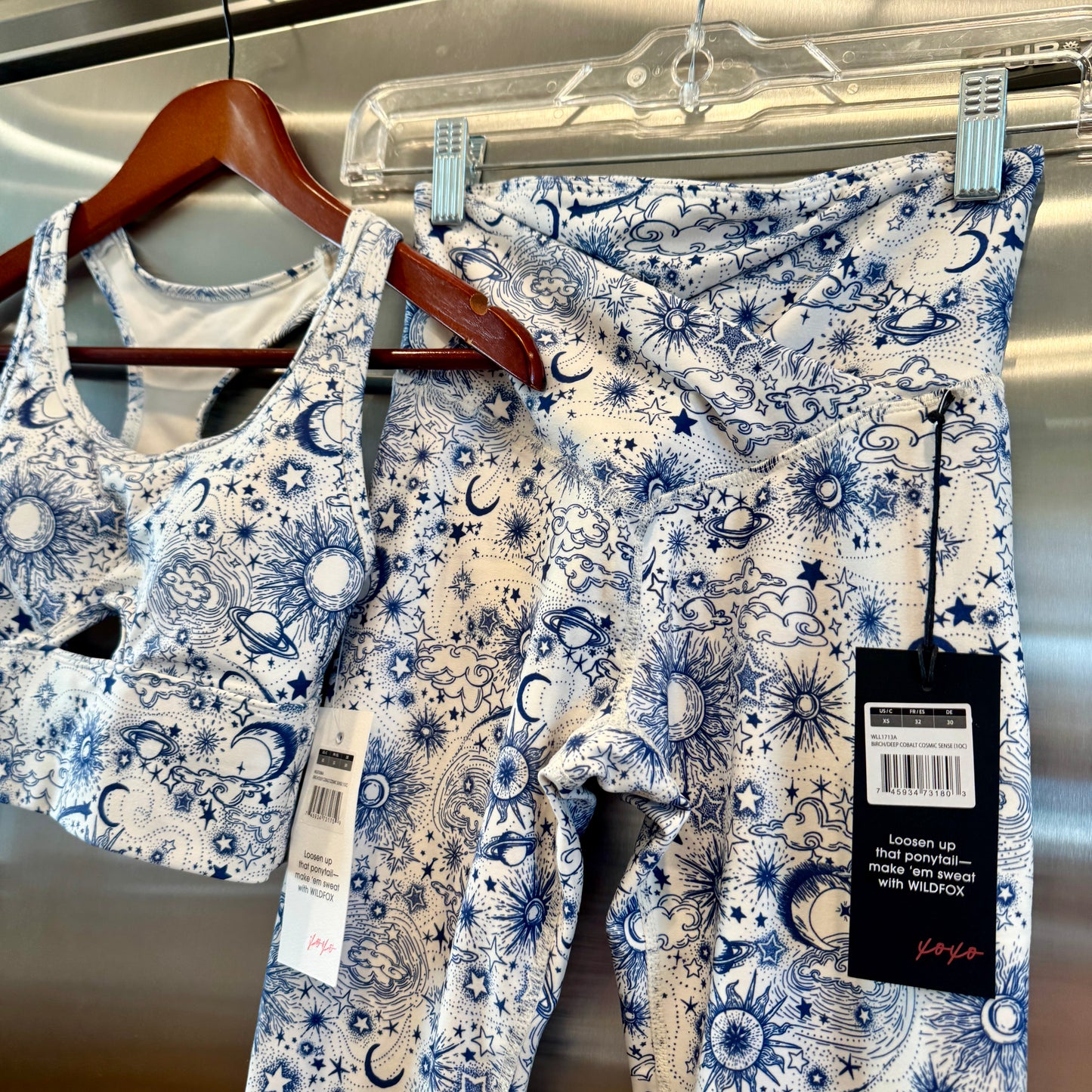 Wildfox SET - Solar Legging and Summer Sport Bra in Birch Deep Cobalt Cosmic Sense