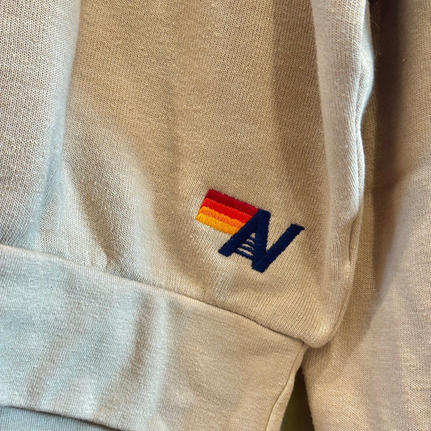 Aviator Nation Beige Crewneck Sweatshirt Embroidered Stitched Logo