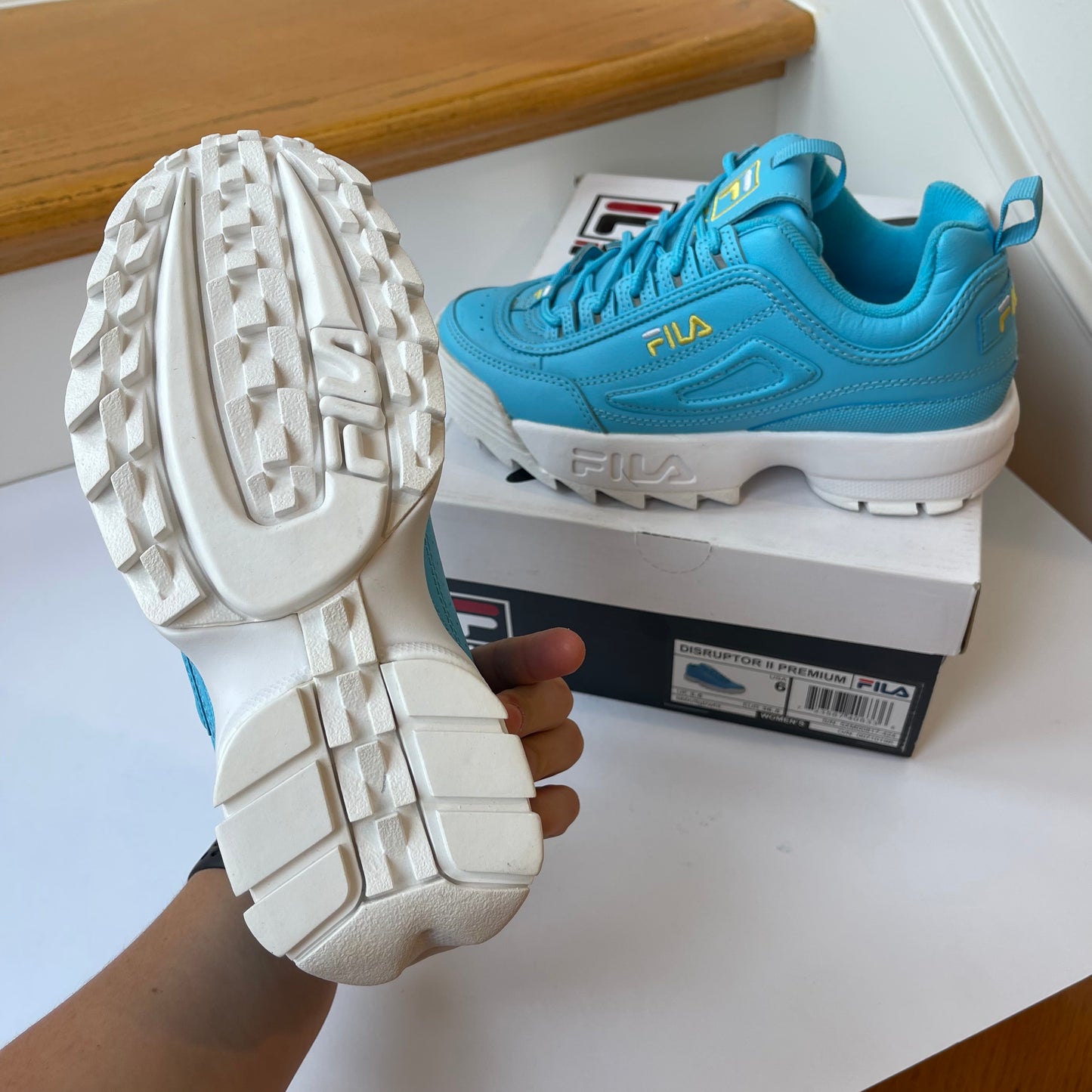Fila Disruptor 2 Premium— blue with yellow - Women’s platform sneakers