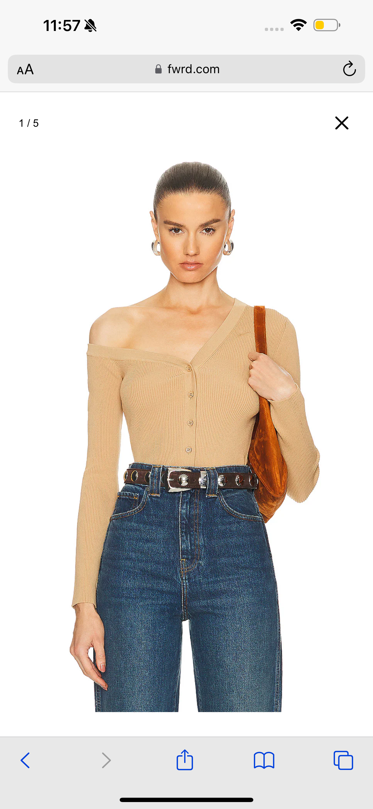 Staud Craftsman Sweater Camel Tan Beige Off Shoulder