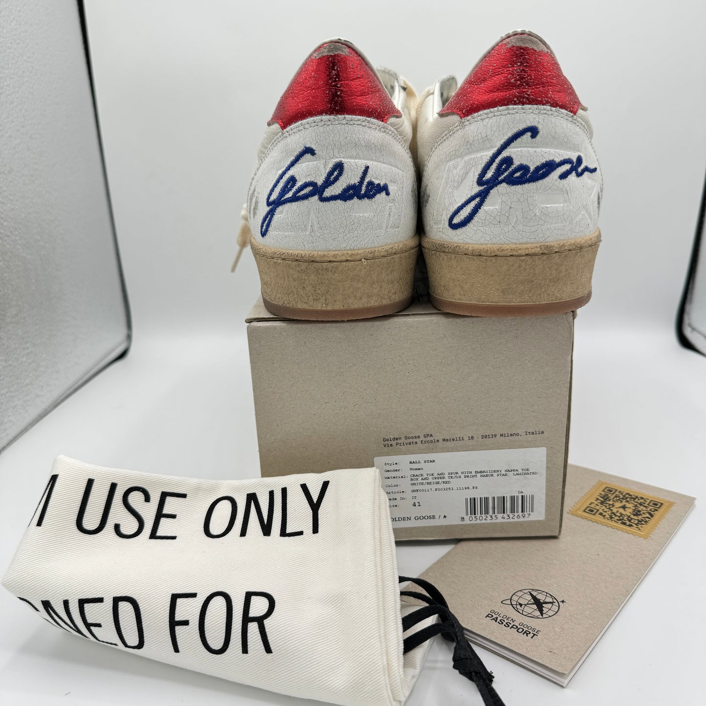 Golden Goose Ballstar Women’s sneakers white red beige leather distressed