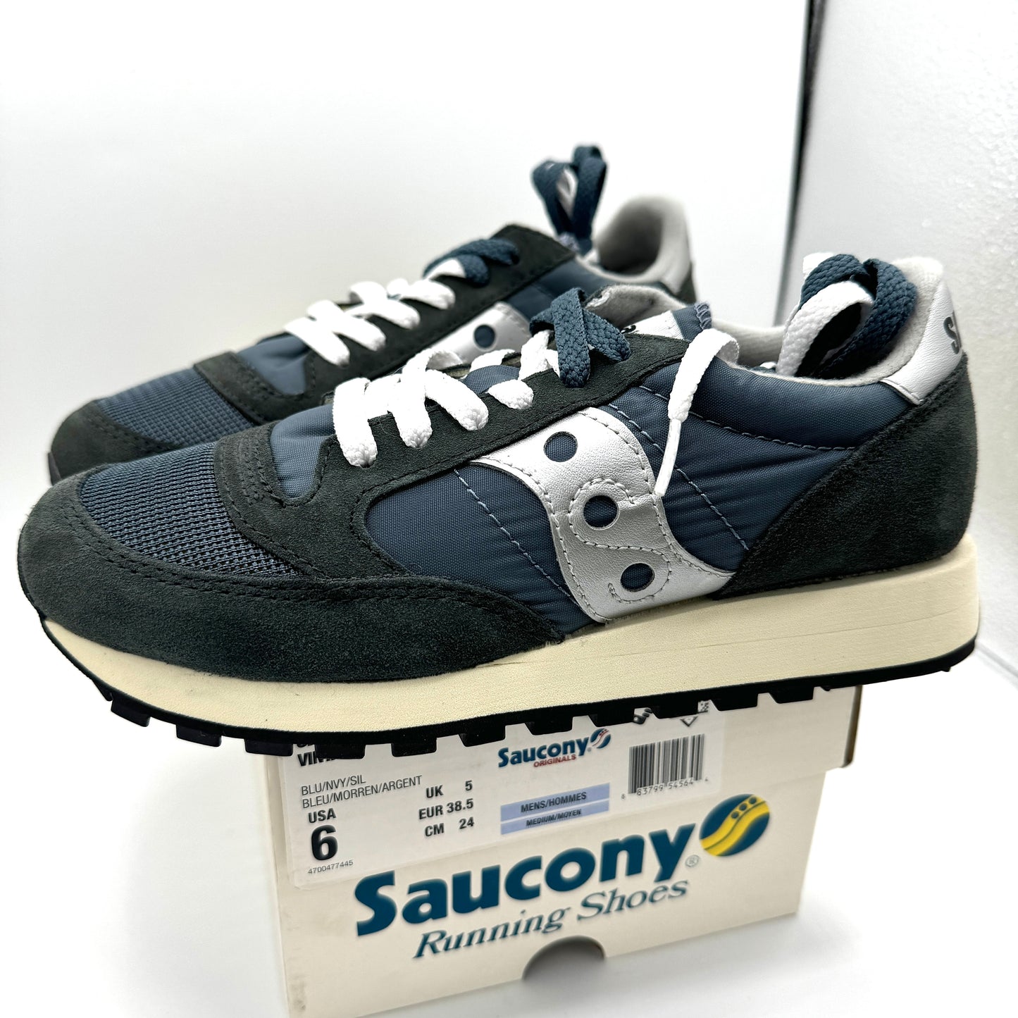 Saucony Jazz Vintage Classic Sneakers Navy Blue White Silver Original Runners