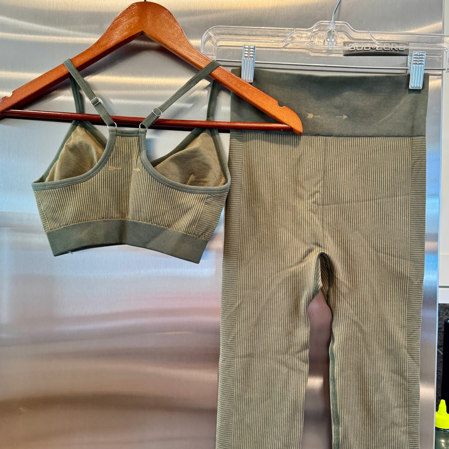 The Upside SET Seamless Ballet Bra and Ribbed Leggings in Khaki