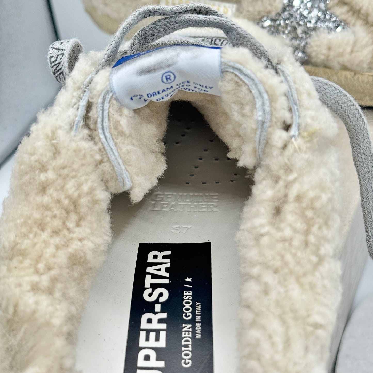 Golden Goose Superstar Sabot Shearling Glitter Sneaker Mule Natural / Silver