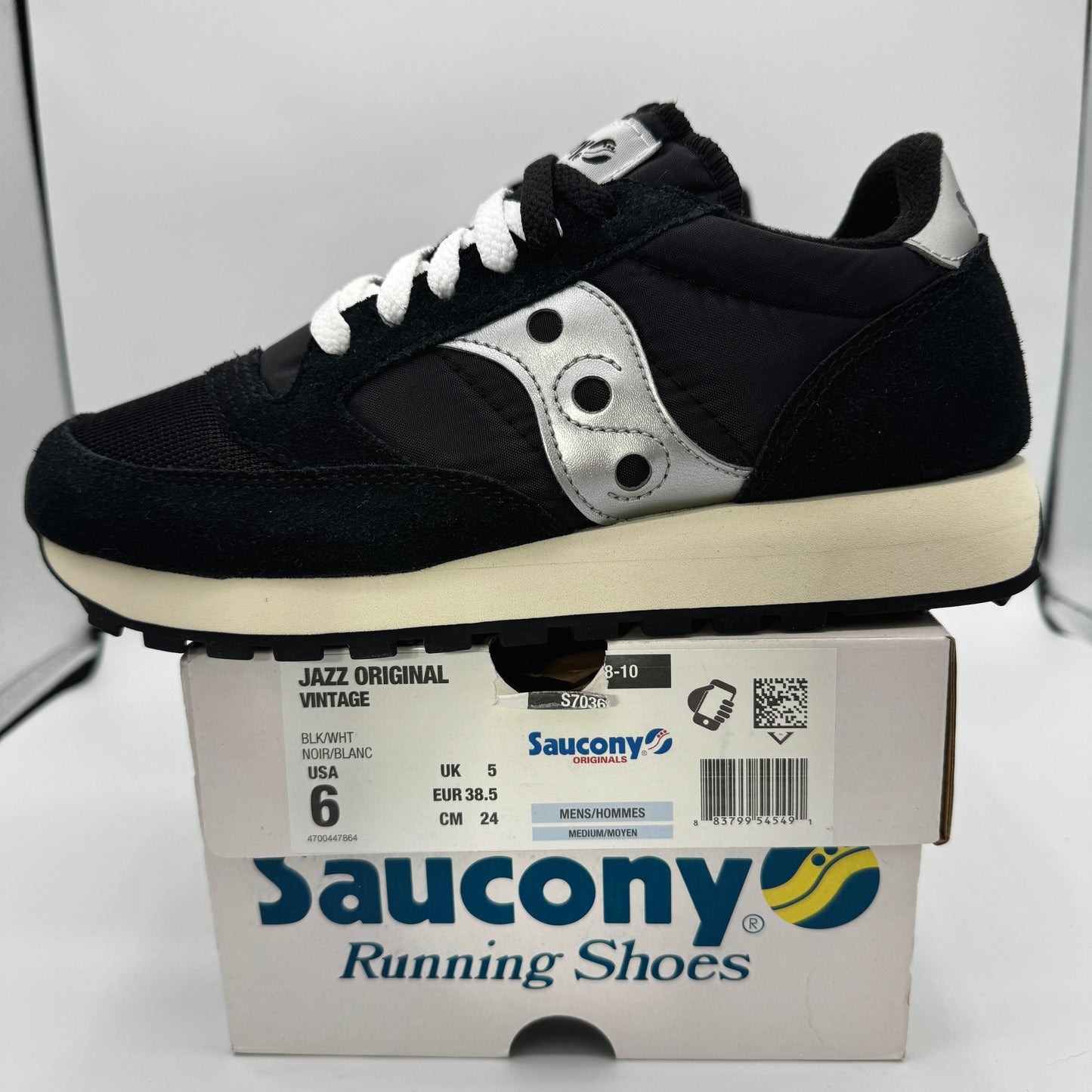 Saucony Jazz Vintage Classic Sneakers Black White Silver Original Runners
