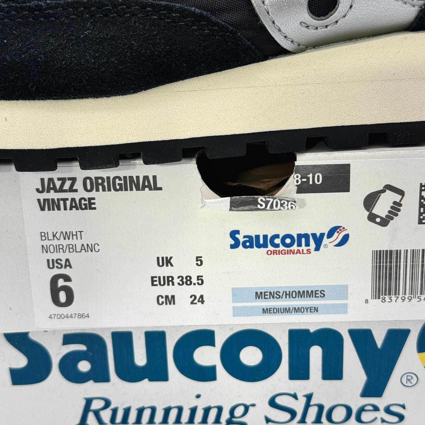 Saucony Jazz Vintage Classic Sneakers Black White Silver Original Runners