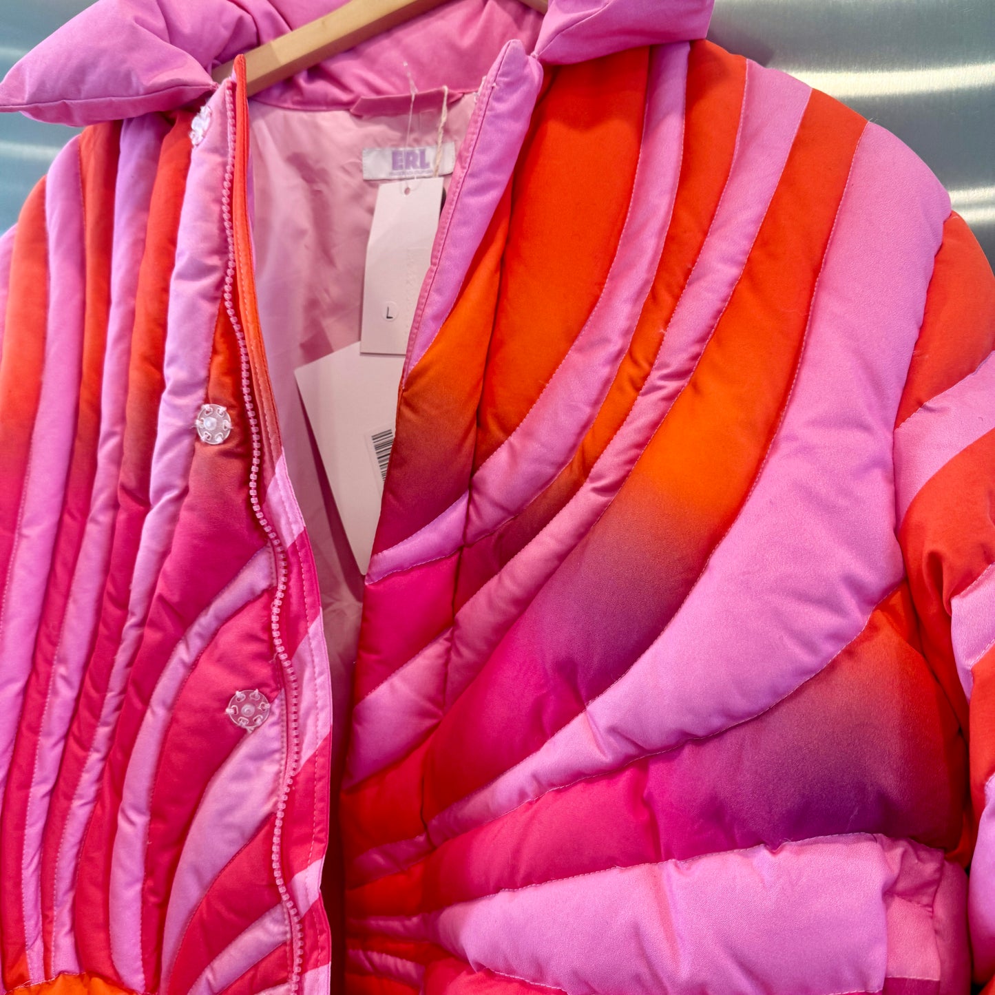 Erl Pink Ombre Sunset Puffer Sunshine Pink Multi Down-Filled Jacket