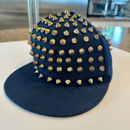 Studded Navy Blue Hat with Gold Spike Stude hand sewn — Preowned / Used