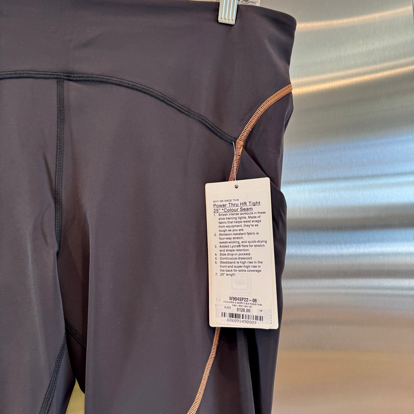 Lululemon Power Thru Legging x Barry’s Tights in Black Orange colour seam