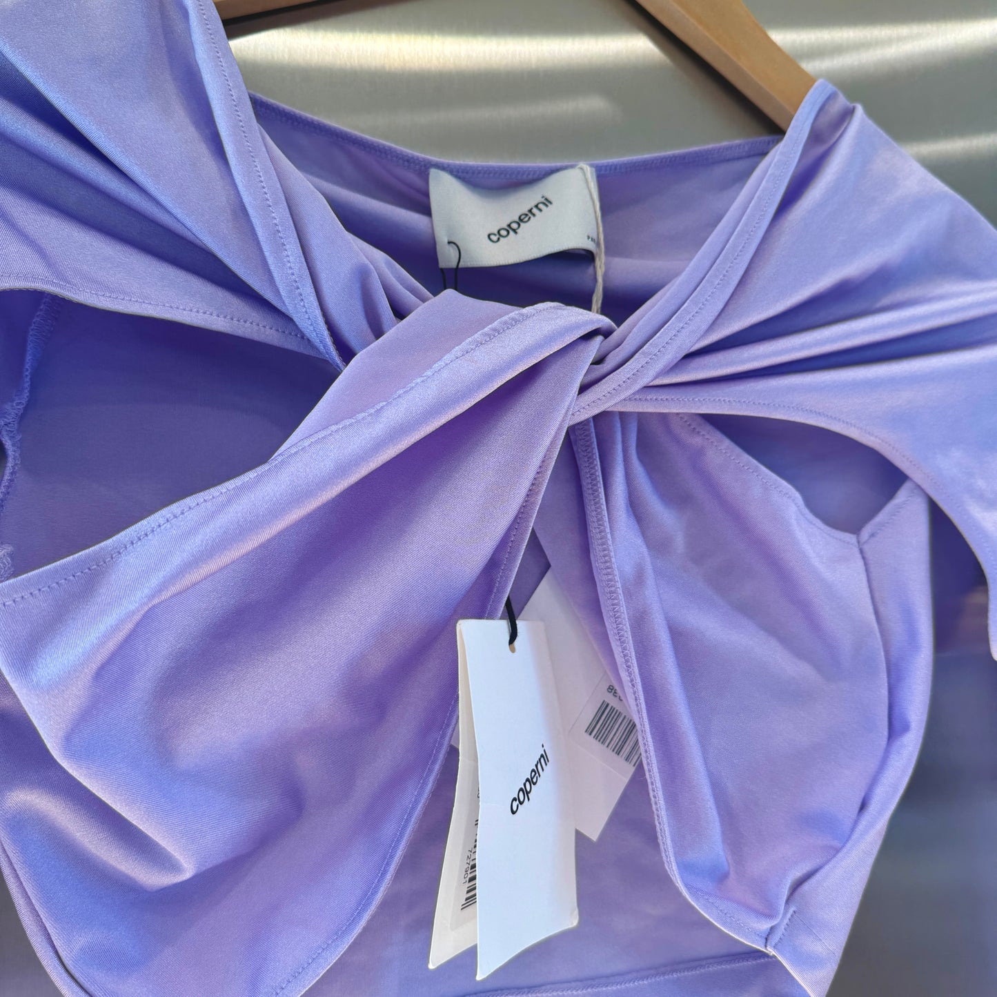 Coperni Lilac Light Purple Twist Cutout Cropped Draped Top Long Sleeve Crop