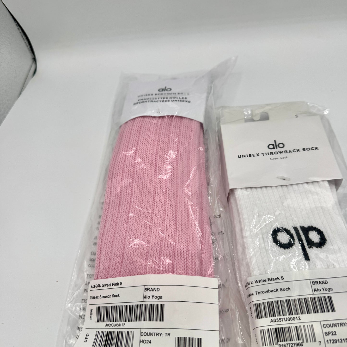 Alo Yoga Bundle Unisex Throwback Sock Black / White and Sweet Pink Scrunch Sock