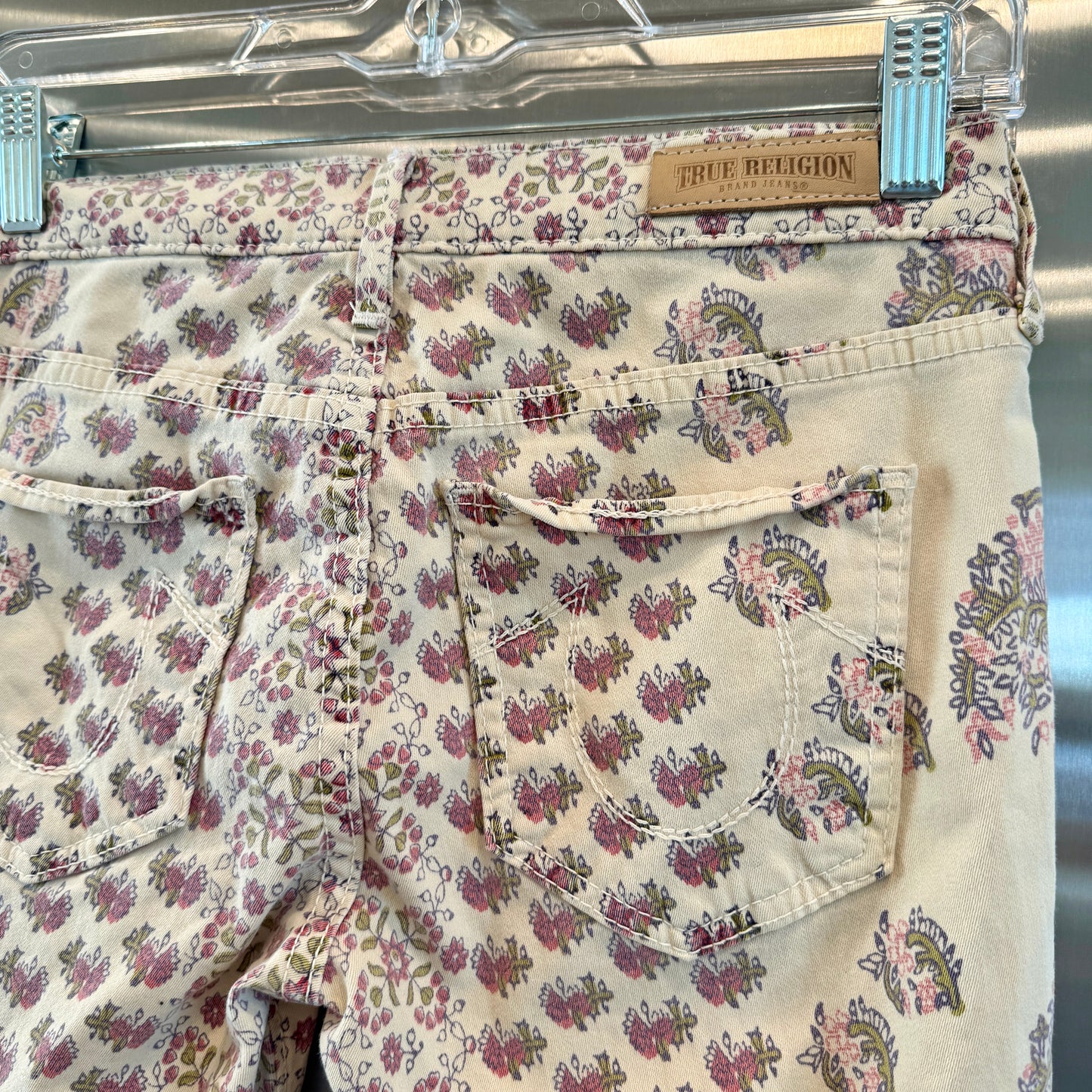 True Religion Victoria Bohemian Skinny Twill Jeans Floral Rustic Pre-Owned
