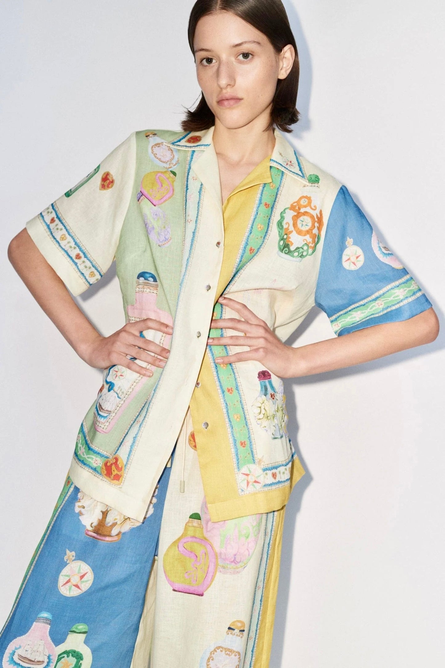 Alemais Elixir Shirt Women’s Multicolor Euro Flax Linen Top Button Down