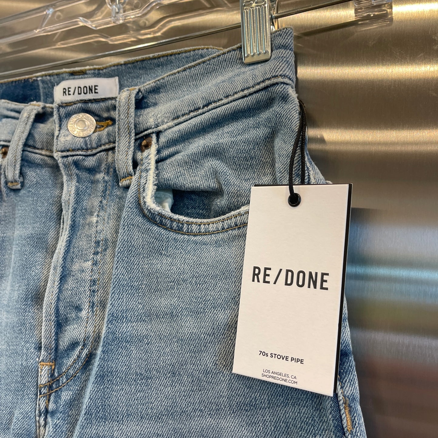 Redone 70s Stove Pipe Jeans Light Wash Ankle Cropped Re/Done Denim Jeans