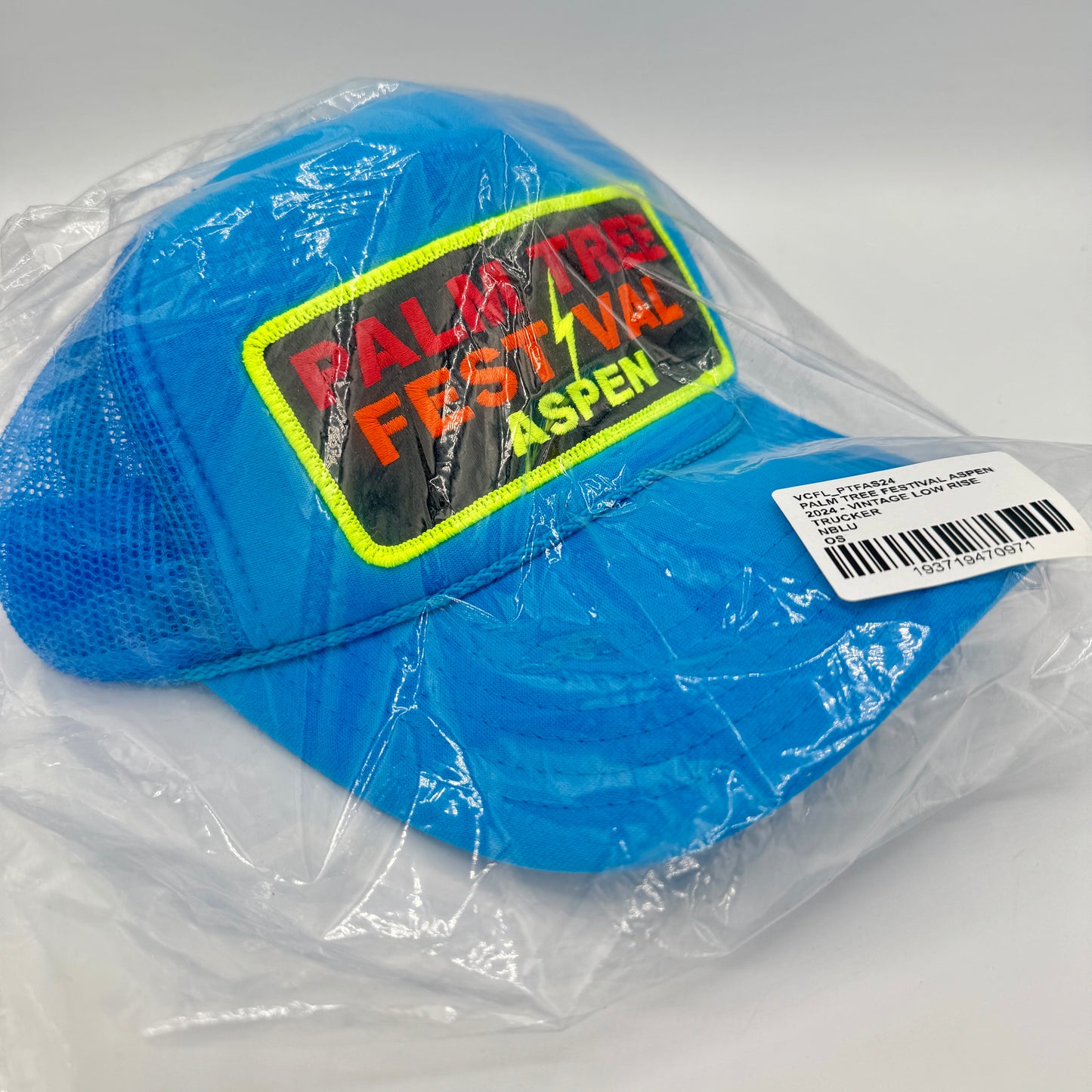 Aviator Nation Palm Tree Festival Aspen Trucker Hat in Neon Blue