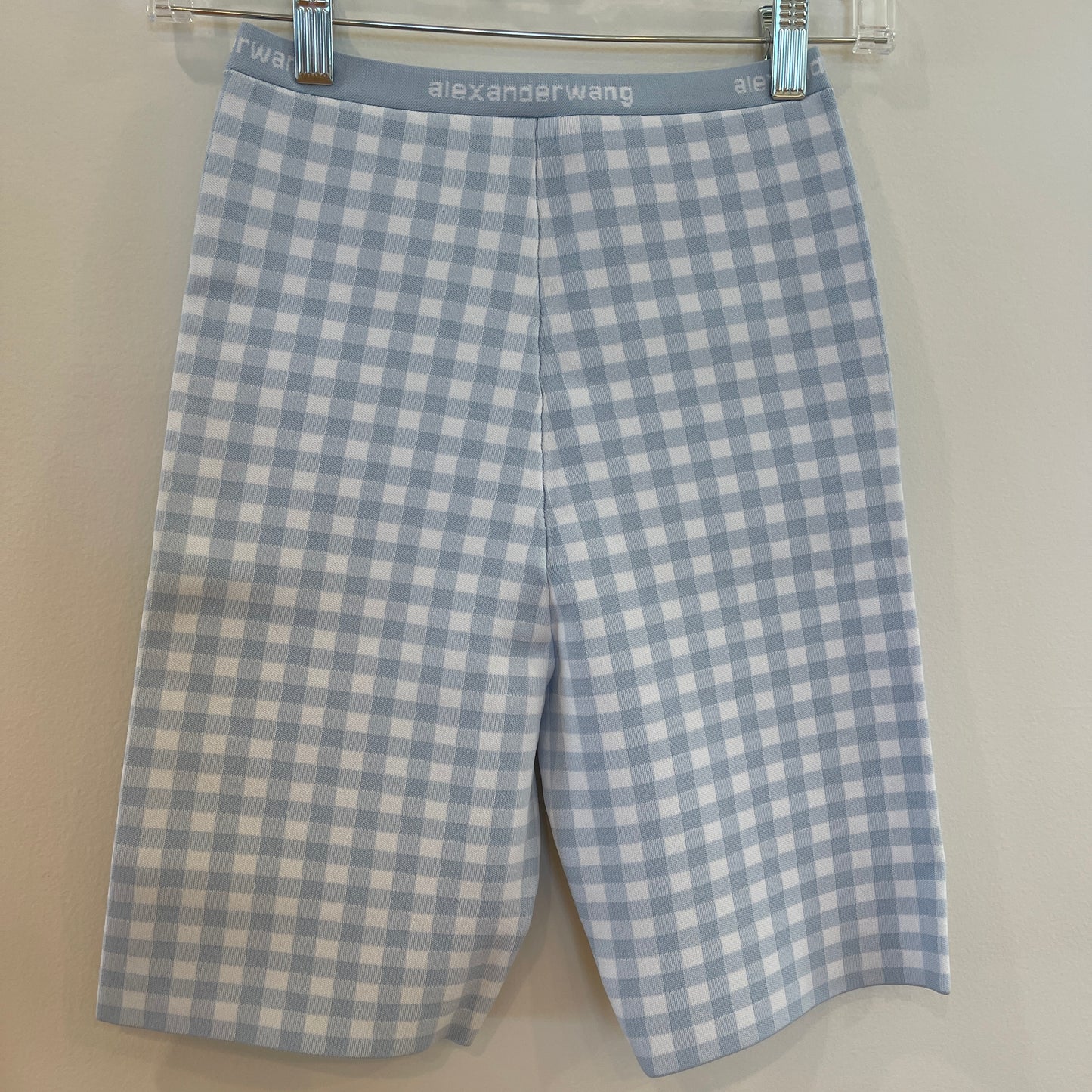 Alexander Wang T Gingham Body-con Bike Shorts Logo Jacquard Woven Blue