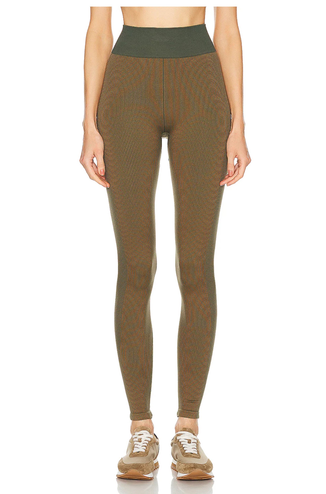 The Upside SET Seamless Ballet Bra and Ribbed Leggings in Khaki