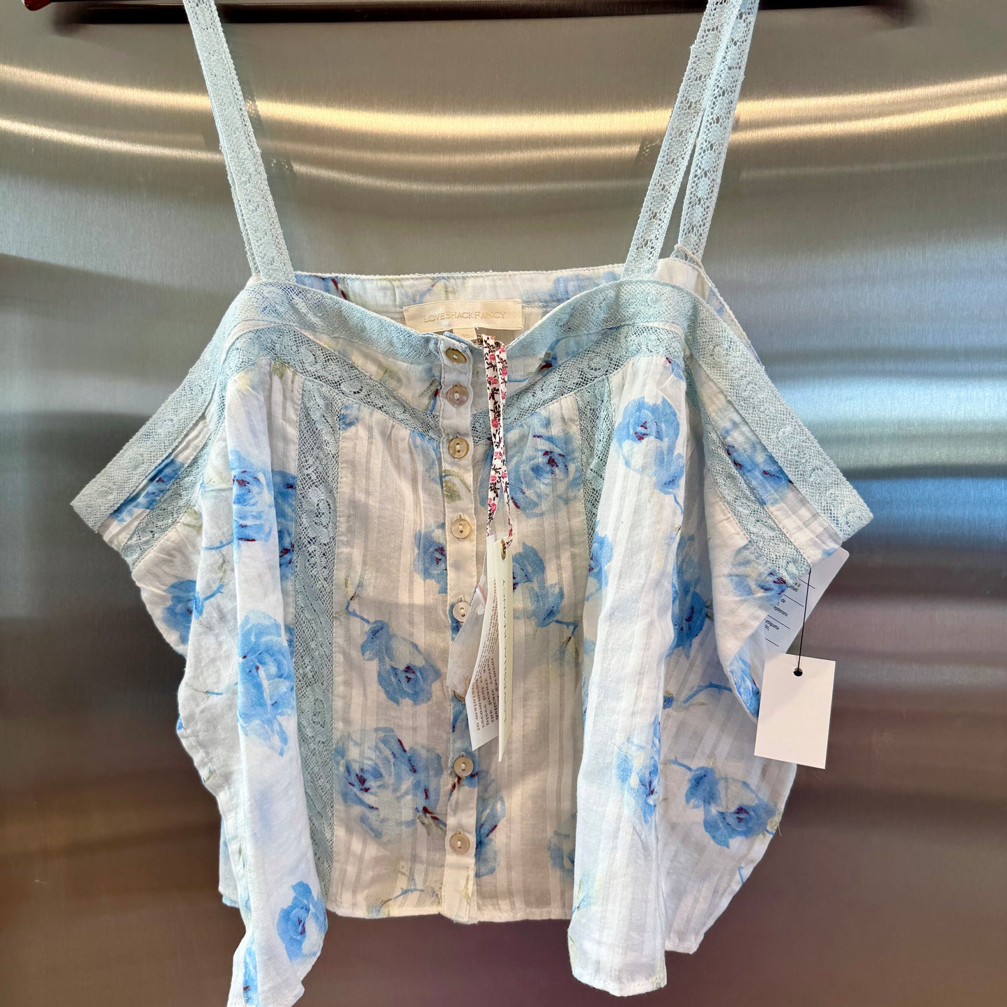 LoveShackFancy Maitri Tank Top Santa Rosa River Blue floral lace LSF brand new