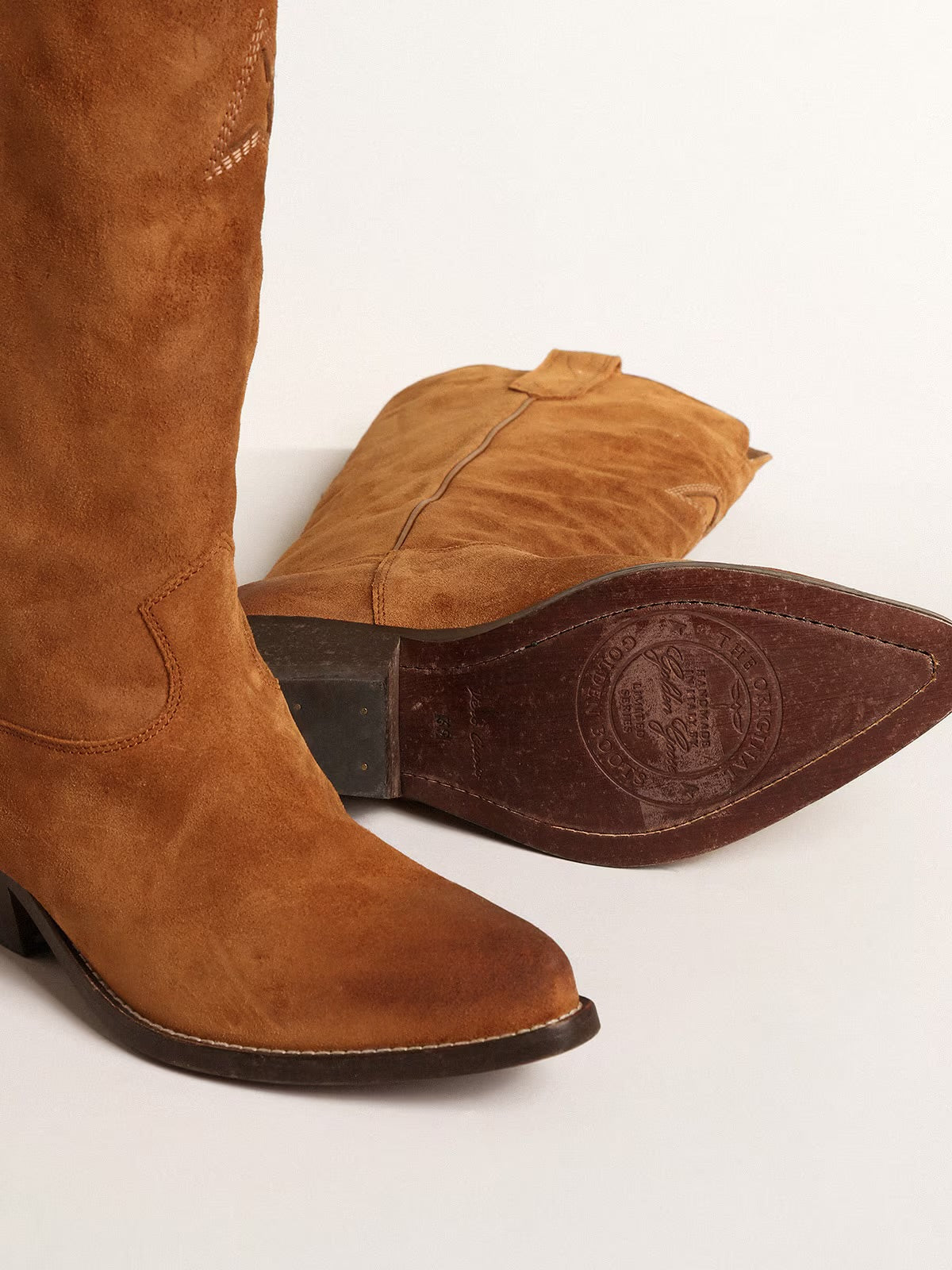 Golden Goose Wish Star Suede Leather Boots in Cognac Brown