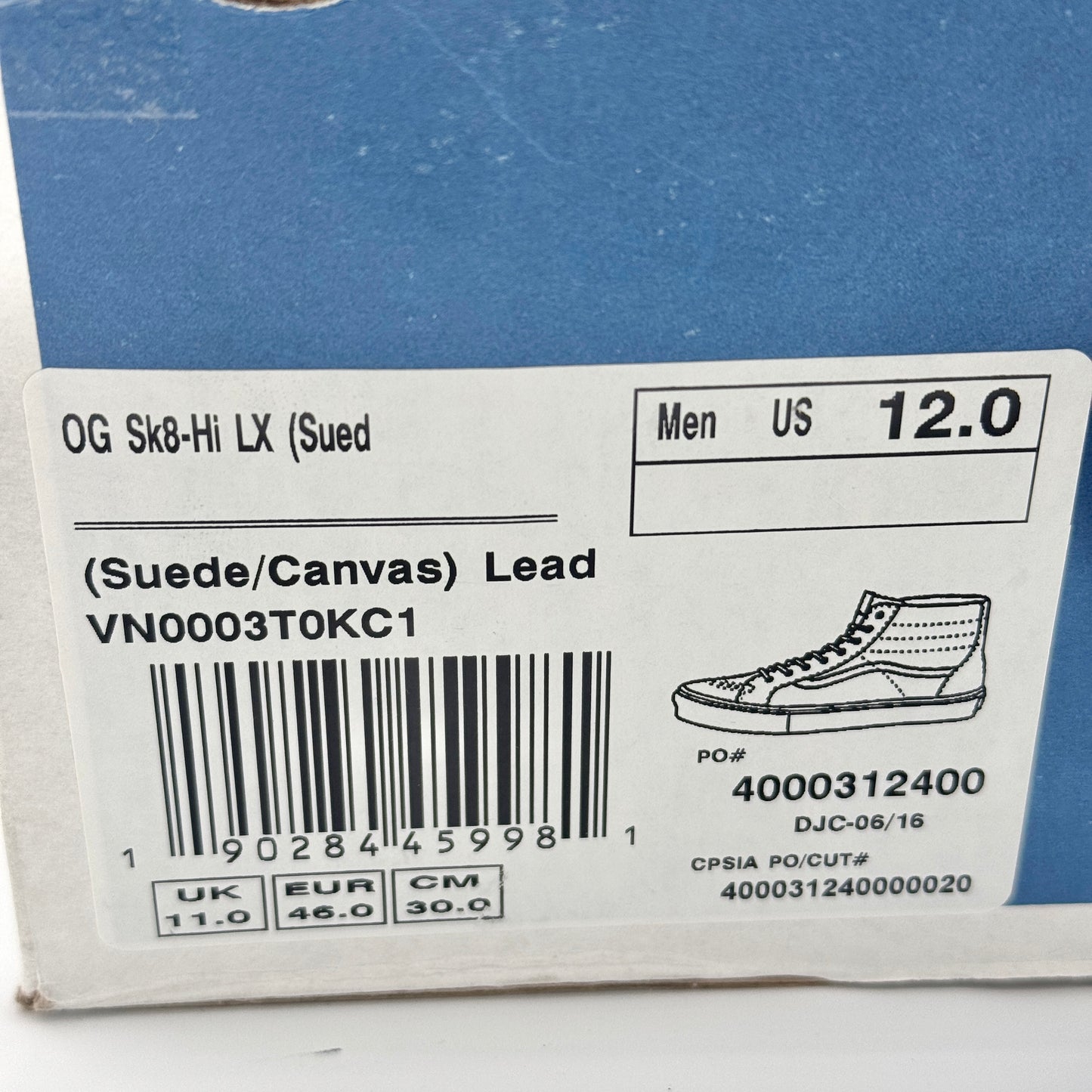 Vans OG Sk8 Hi LX Classic Skate Shoe in Lead Blue