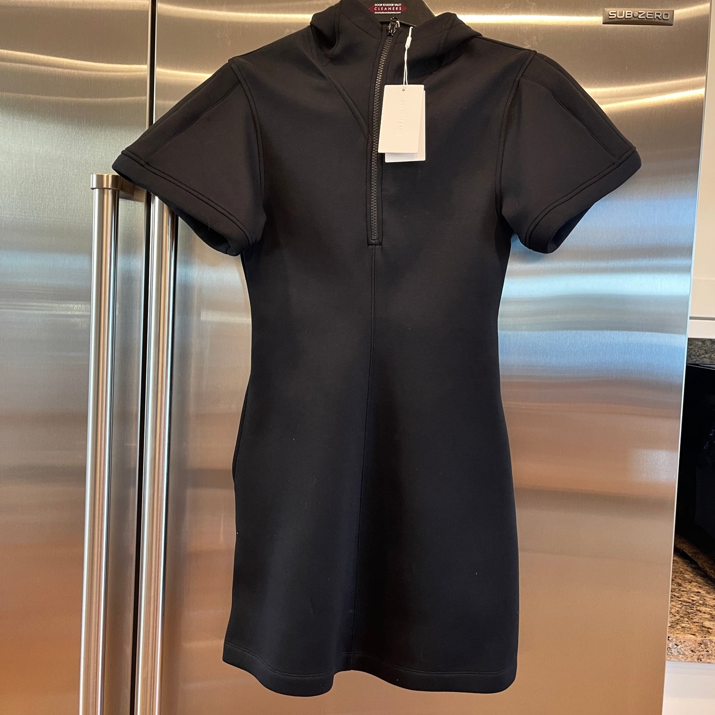 Helmut Lang Neoprene Hooded Mini Dress Black Hooded Zip up with pockets