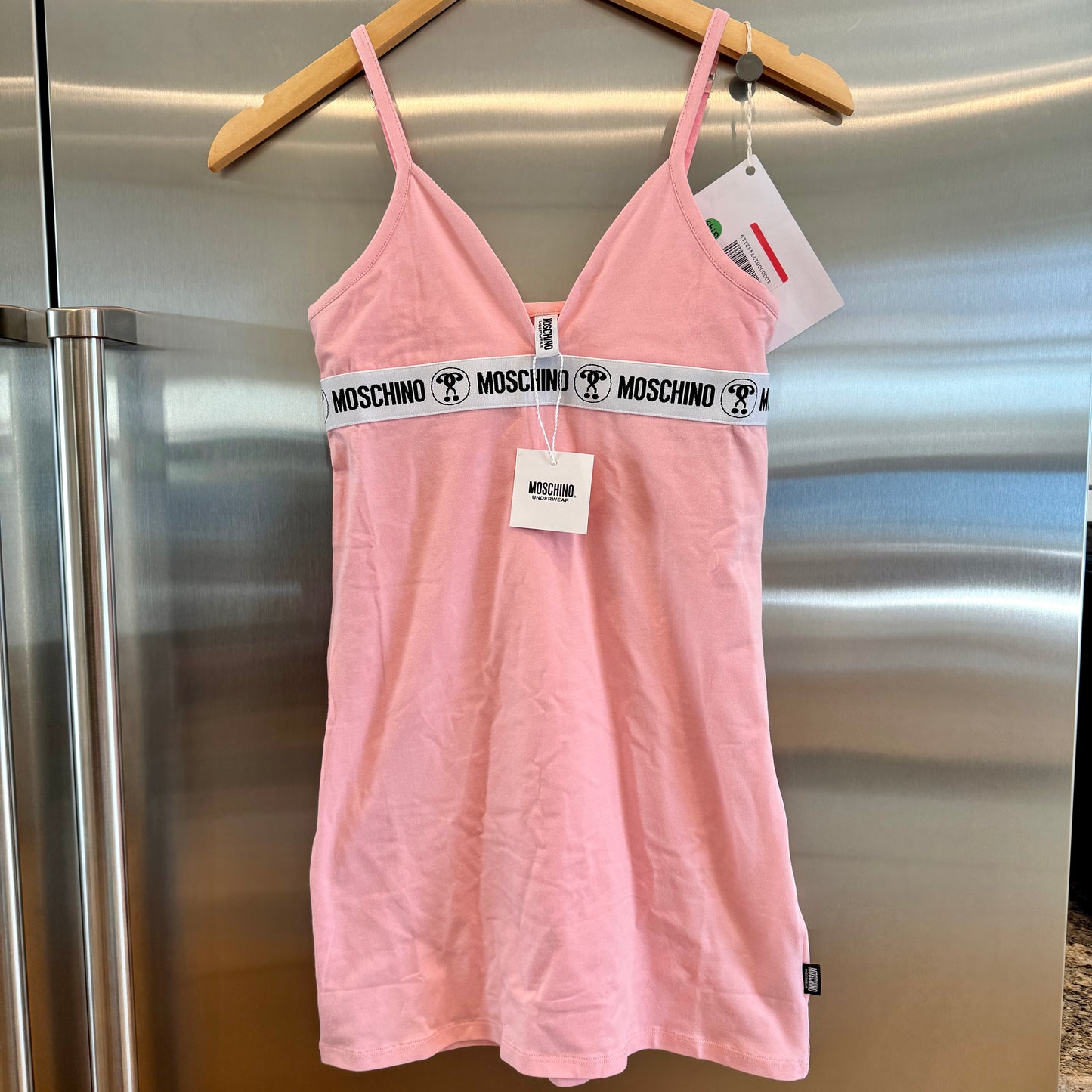 Moschino Pink Mini Slip Dress Logo Appliqués Underwear Brand New
