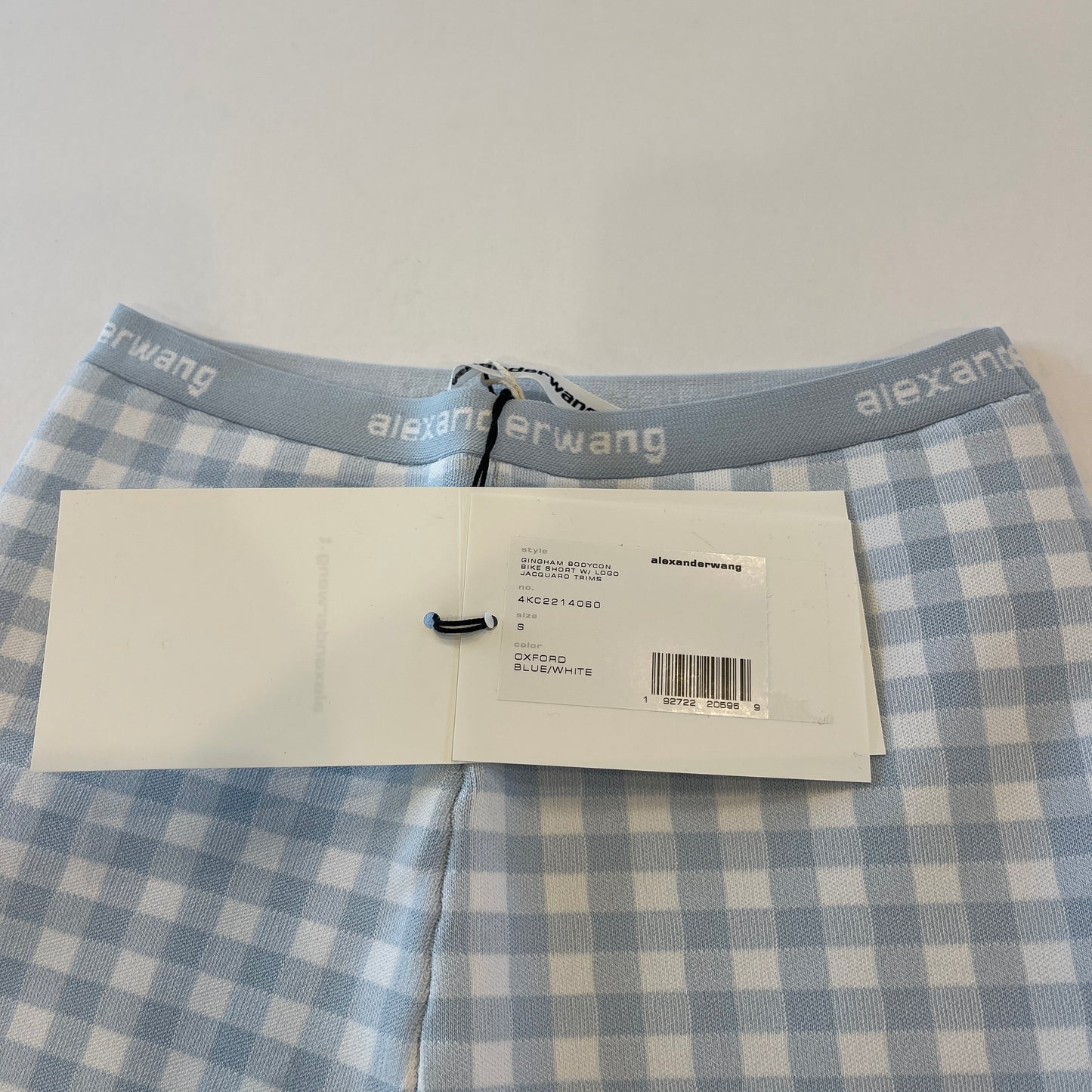 Alexander Wang T Gingham Body-con Bike Shorts Logo Jacquard Woven Blue