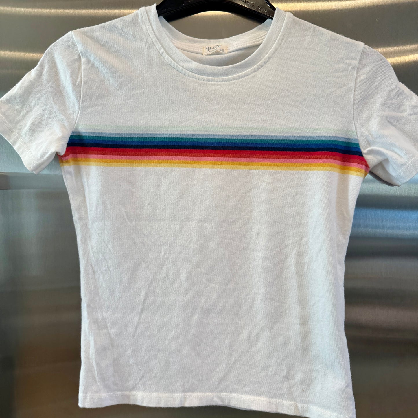 John Galt Rainbow Stripe Short Sleeve Cropped T Shirt Brandy Melville crop top Pre-Owned