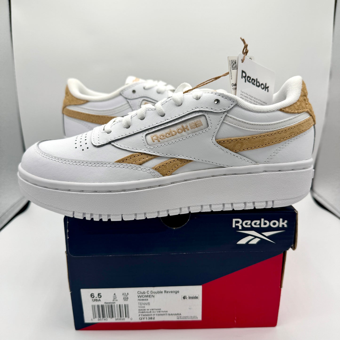 Reebok Women's Club C Double Platform Revenge Sneakers White / Tan Shoes