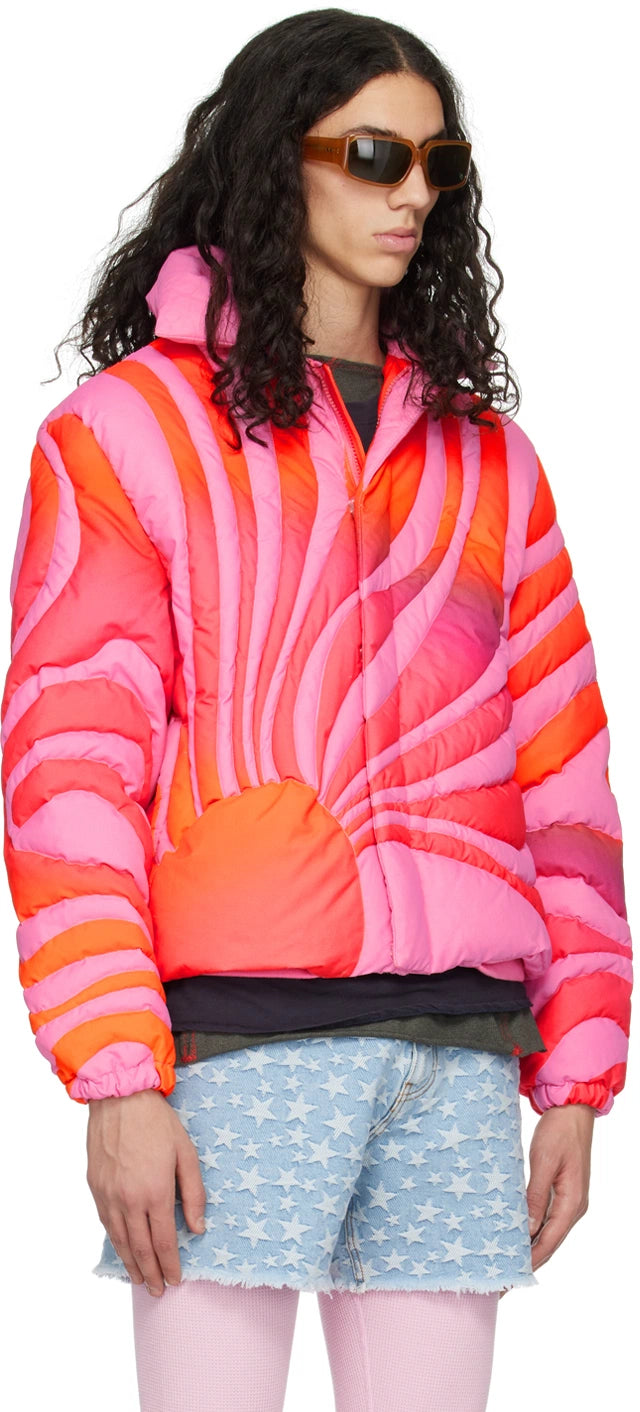 Erl Pink Ombre Sunset Puffer Sunshine Pink Multi Down-Filled Jacket