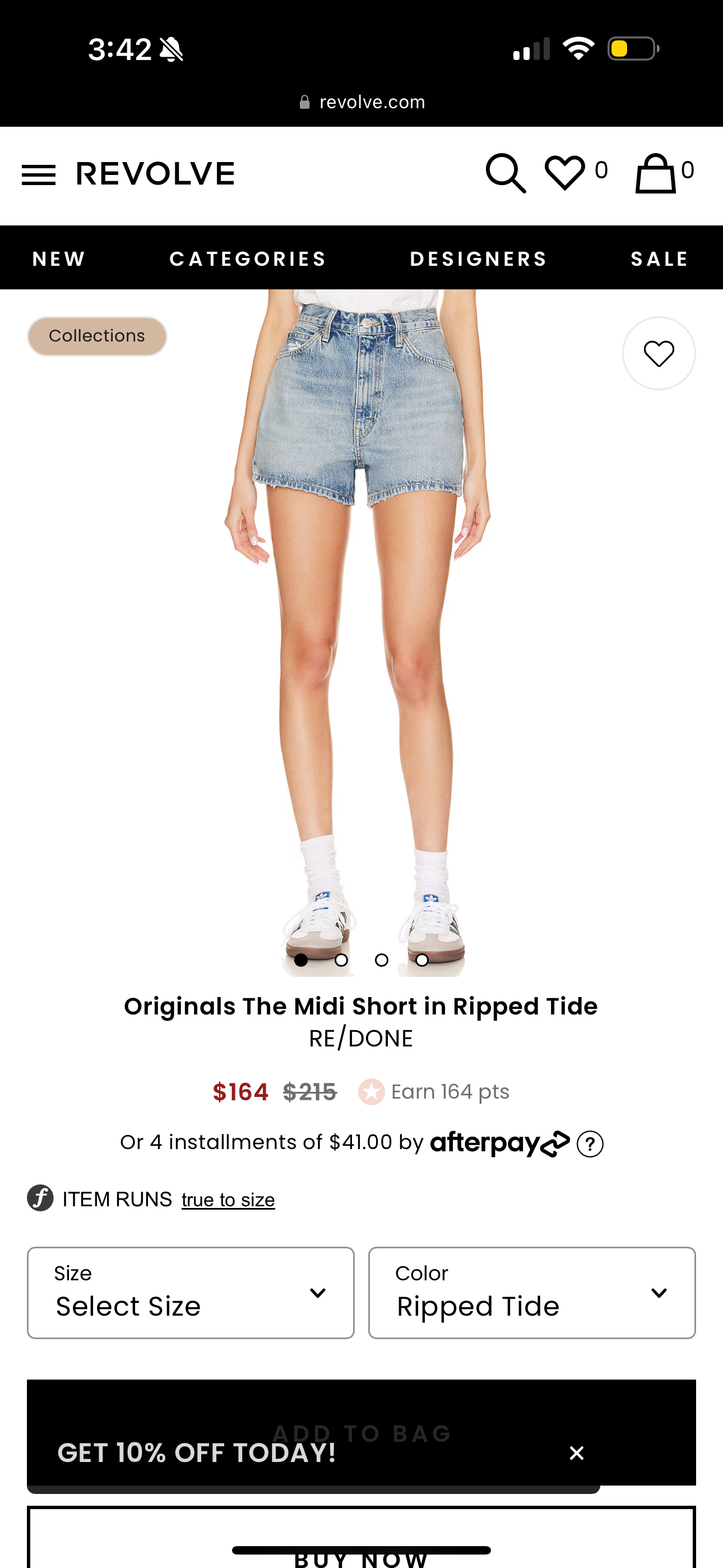 Re/Done Denim Shorts The Midi Short in Ripped Tide Light Wash
