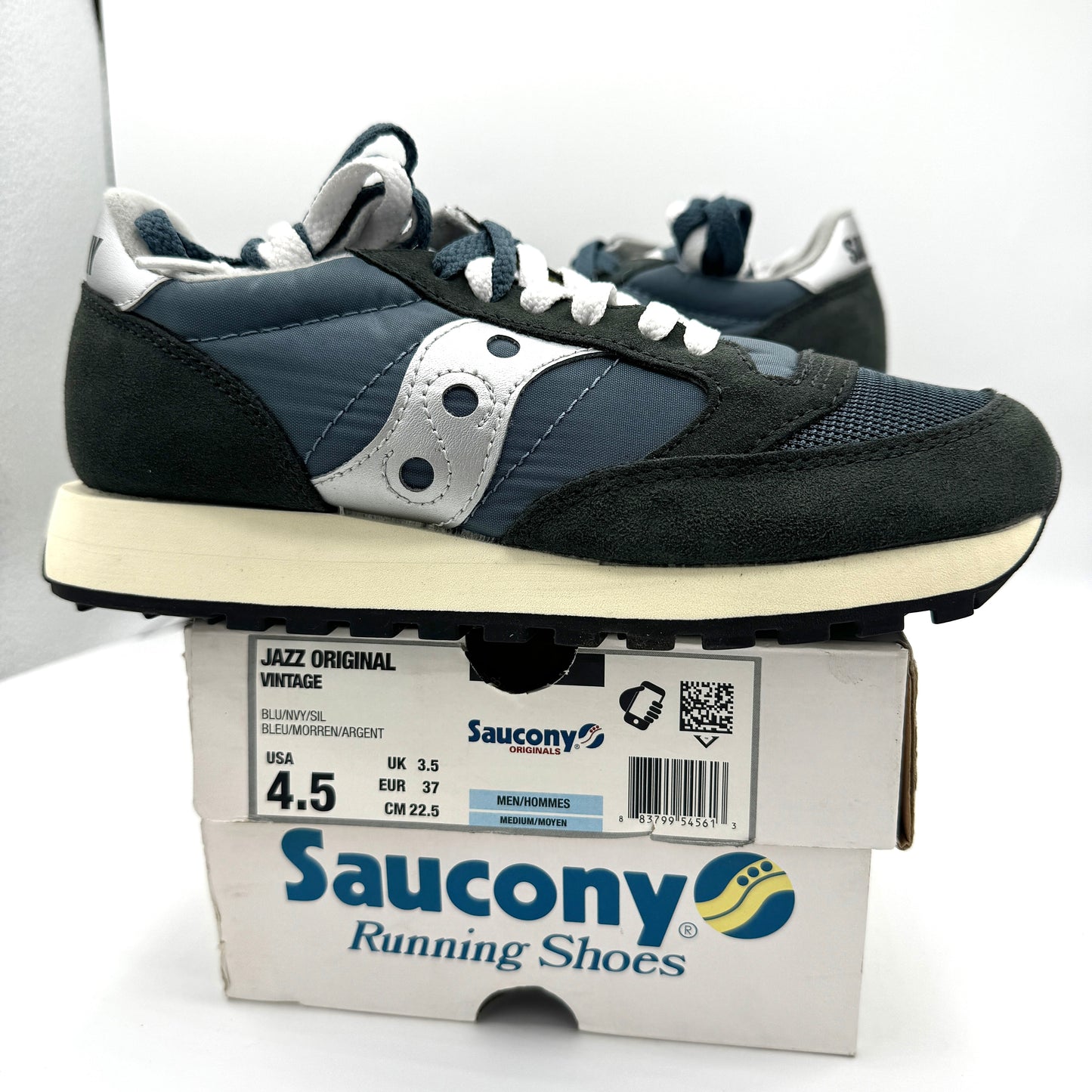 Saucony Jazz Vintage Classic Sneakers Navy Blue White Silver Original Runners