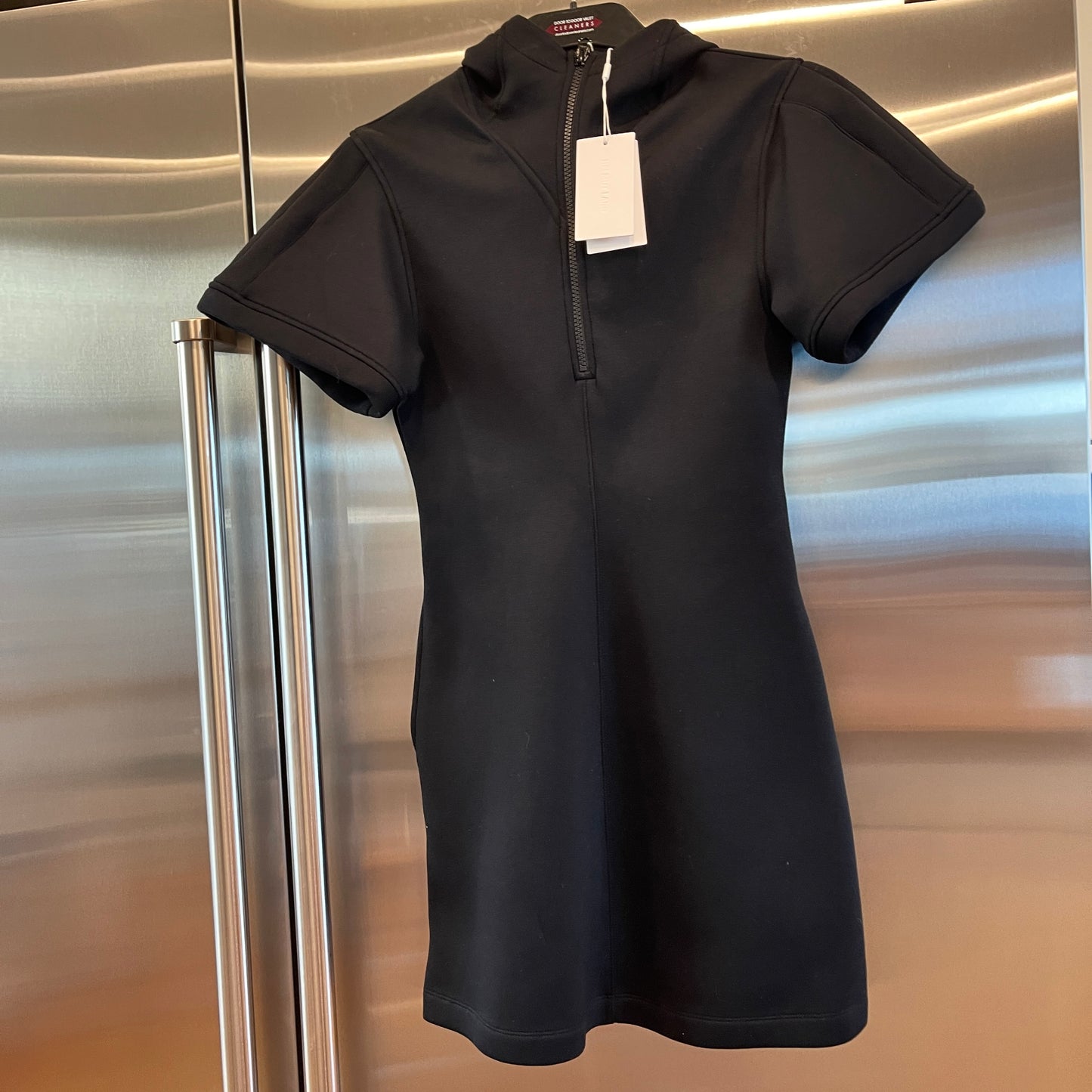 Helmut Lang Neoprene Hooded Mini Dress Black Hooded Zip up with pockets