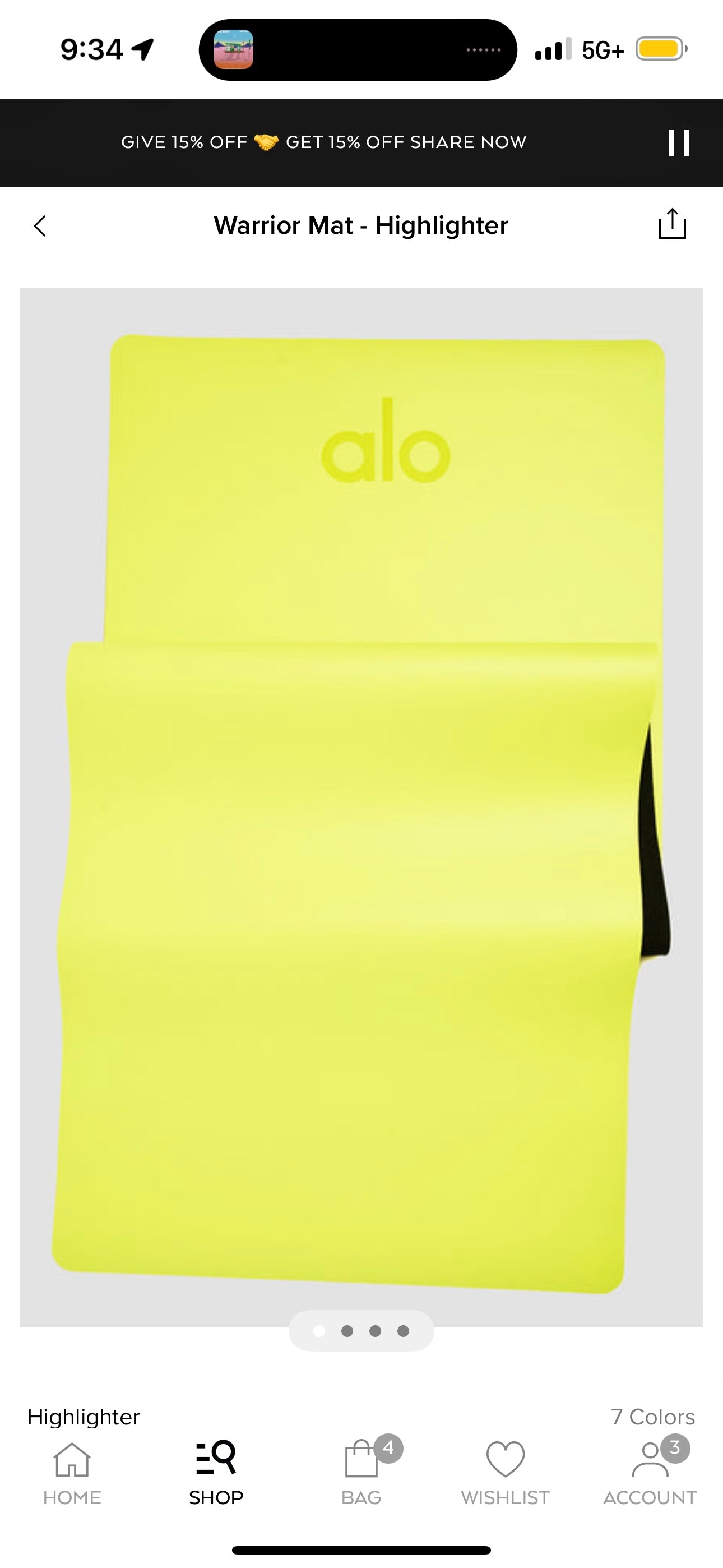 Alo Warrior Mat in Highlighter Yellow Yoga Mat NEW Neon Non Slip