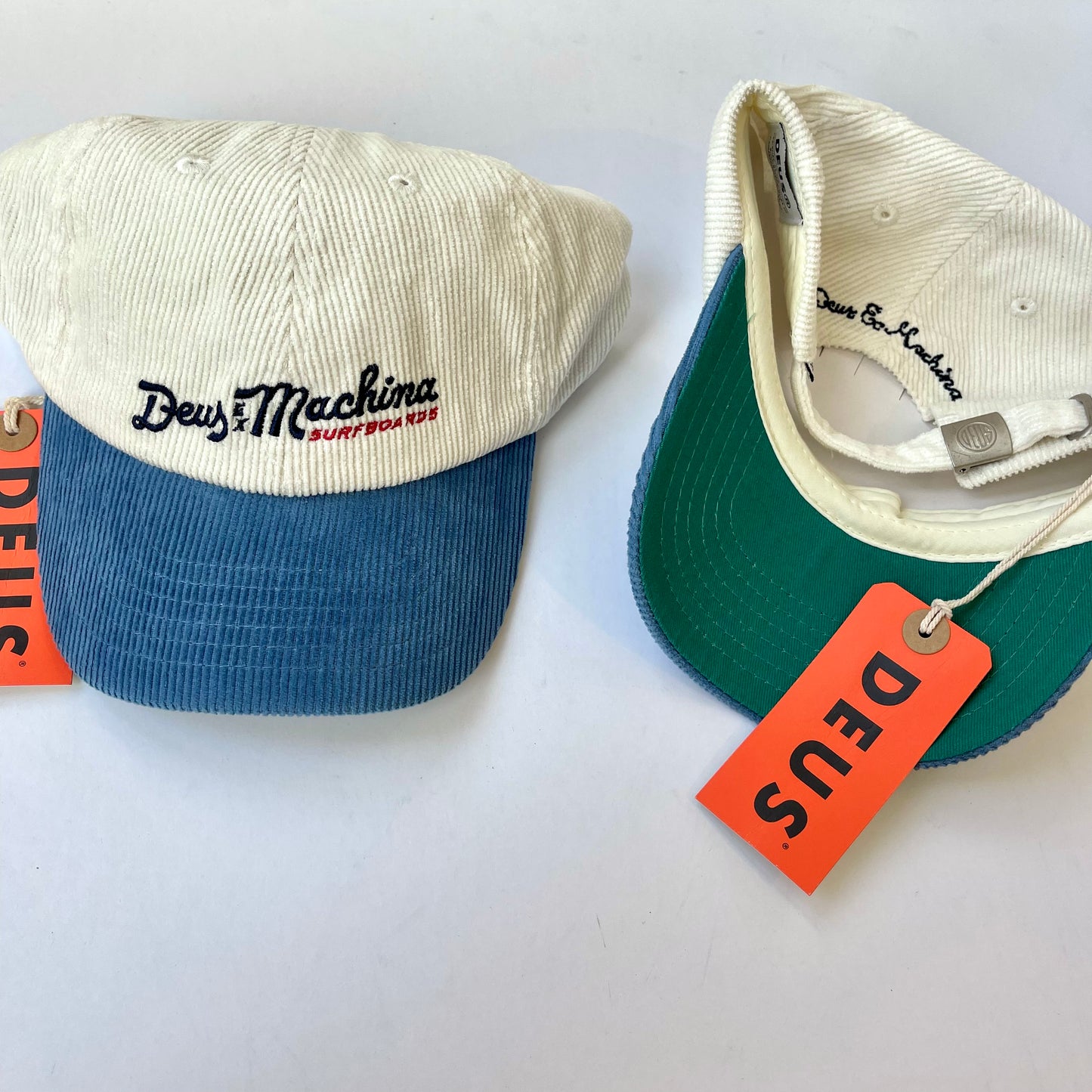 Deus Ex Machina Corduroy Insignia Dad Cap - White Navy hat embroidered