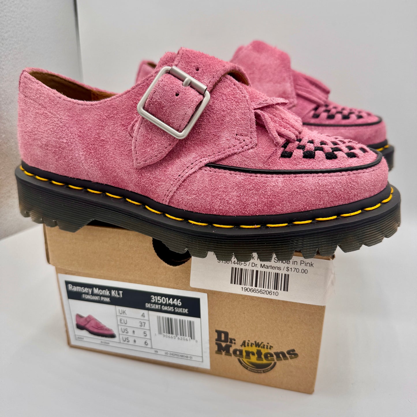Dr. Marten Ramsey Monk KLT Creeper in Fondant Pink Suede Leather UNISEX