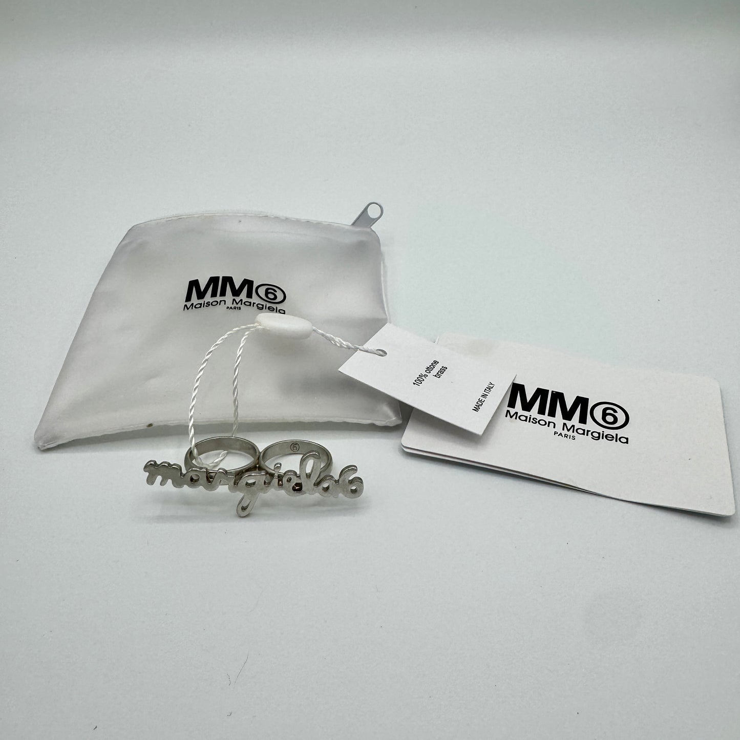 Maison Margiela Logo Ring Silver MM6 Double Stack Knuckle