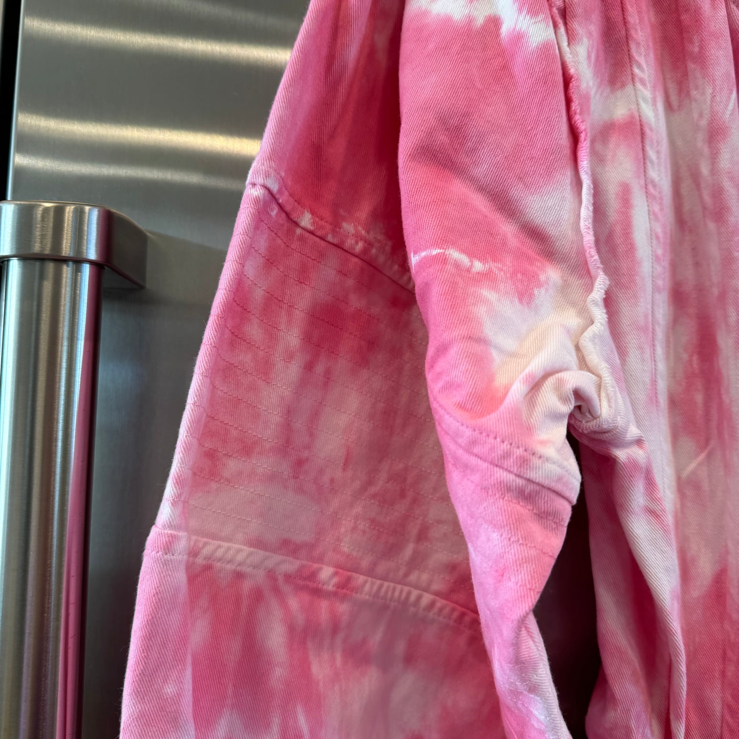 LoveShackFancy Paca Jumpsuit in Hibiscus Hand Dyed Pink white Tie-dye