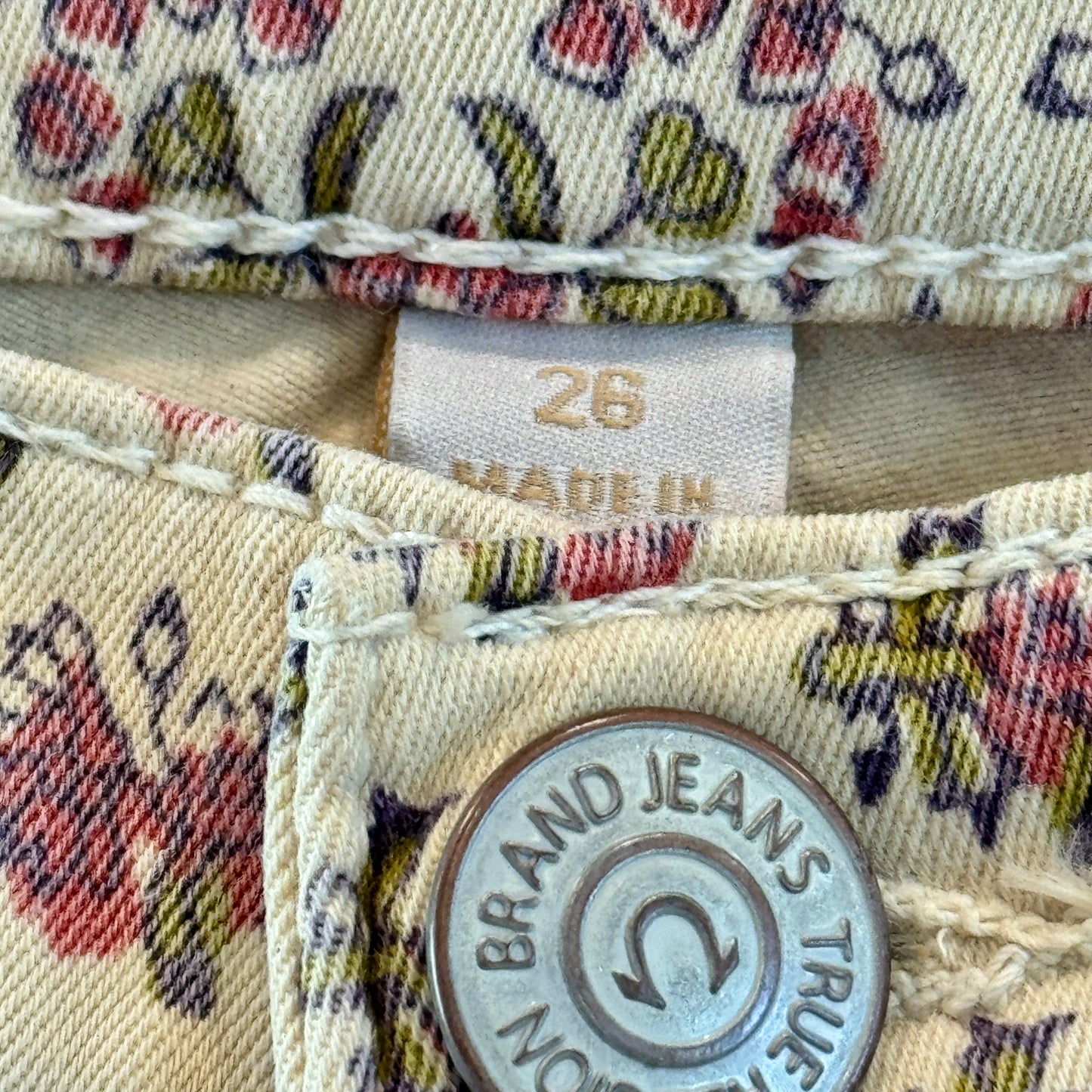True Religion Victoria Bohemian Skinny Twill Jeans Floral Rustic Pre-Owned