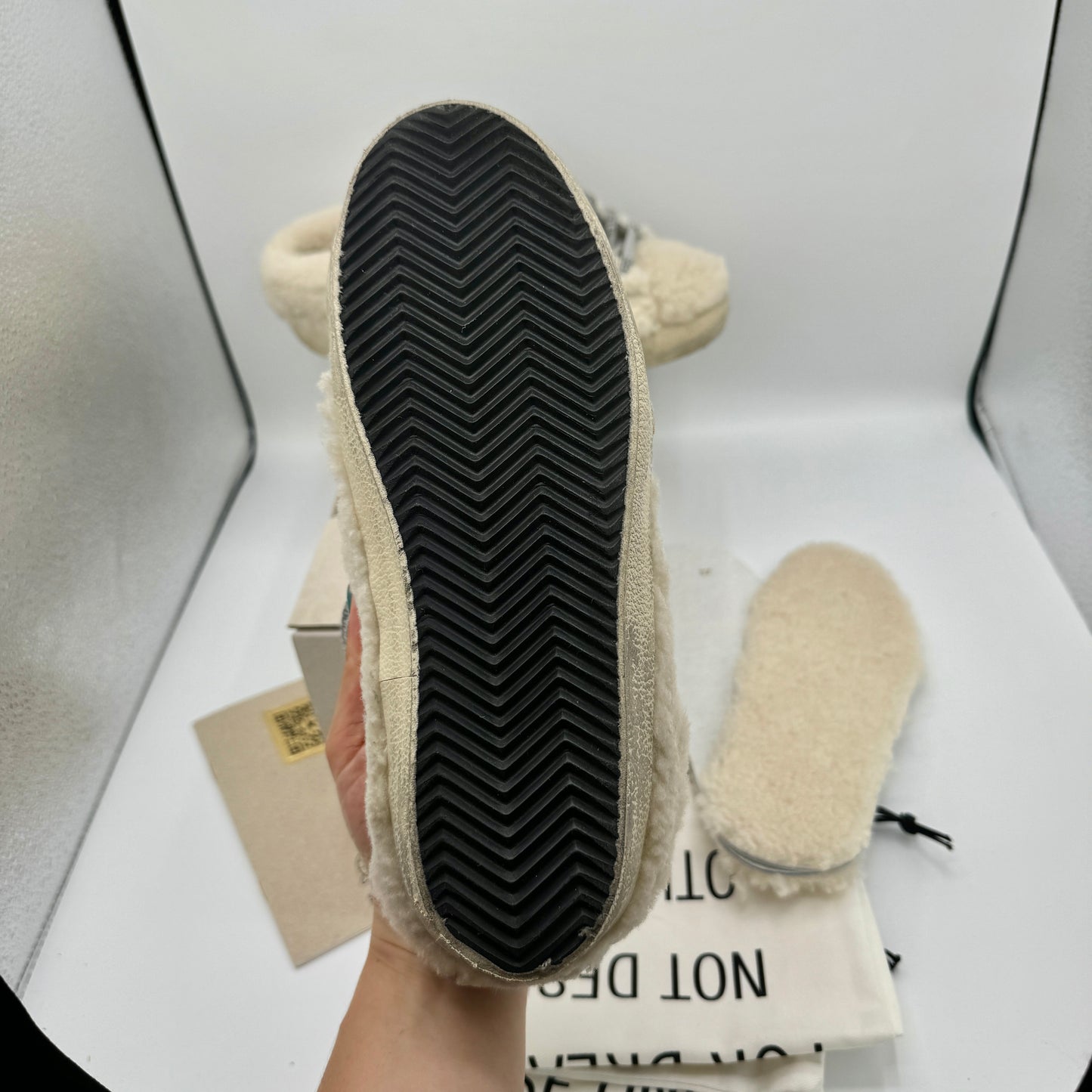 Golden Goose Superstar Sabot Shearling Glitter Sneaker Mule Natural / Silver