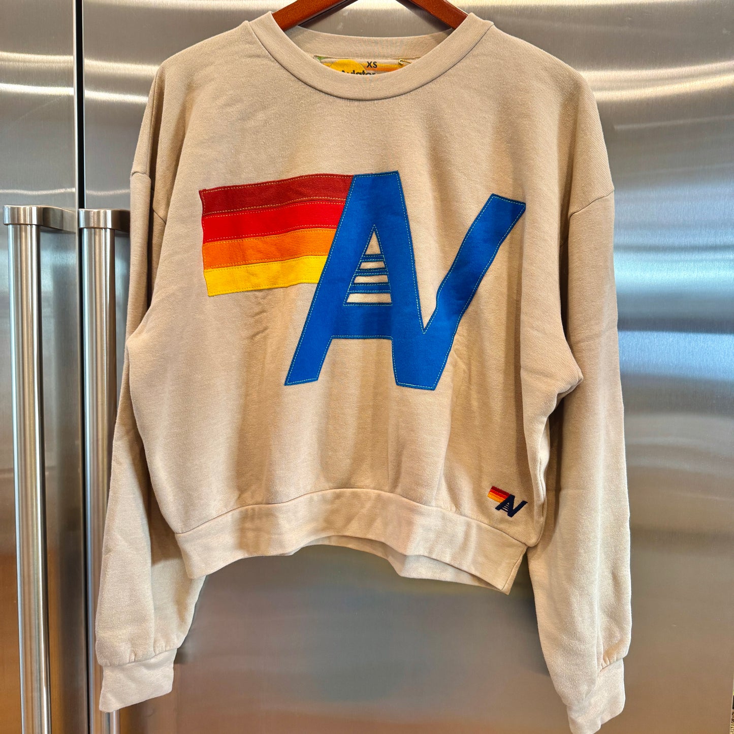 Aviator Nation Beige Crewneck Sweatshirt Embroidered Stitched Logo