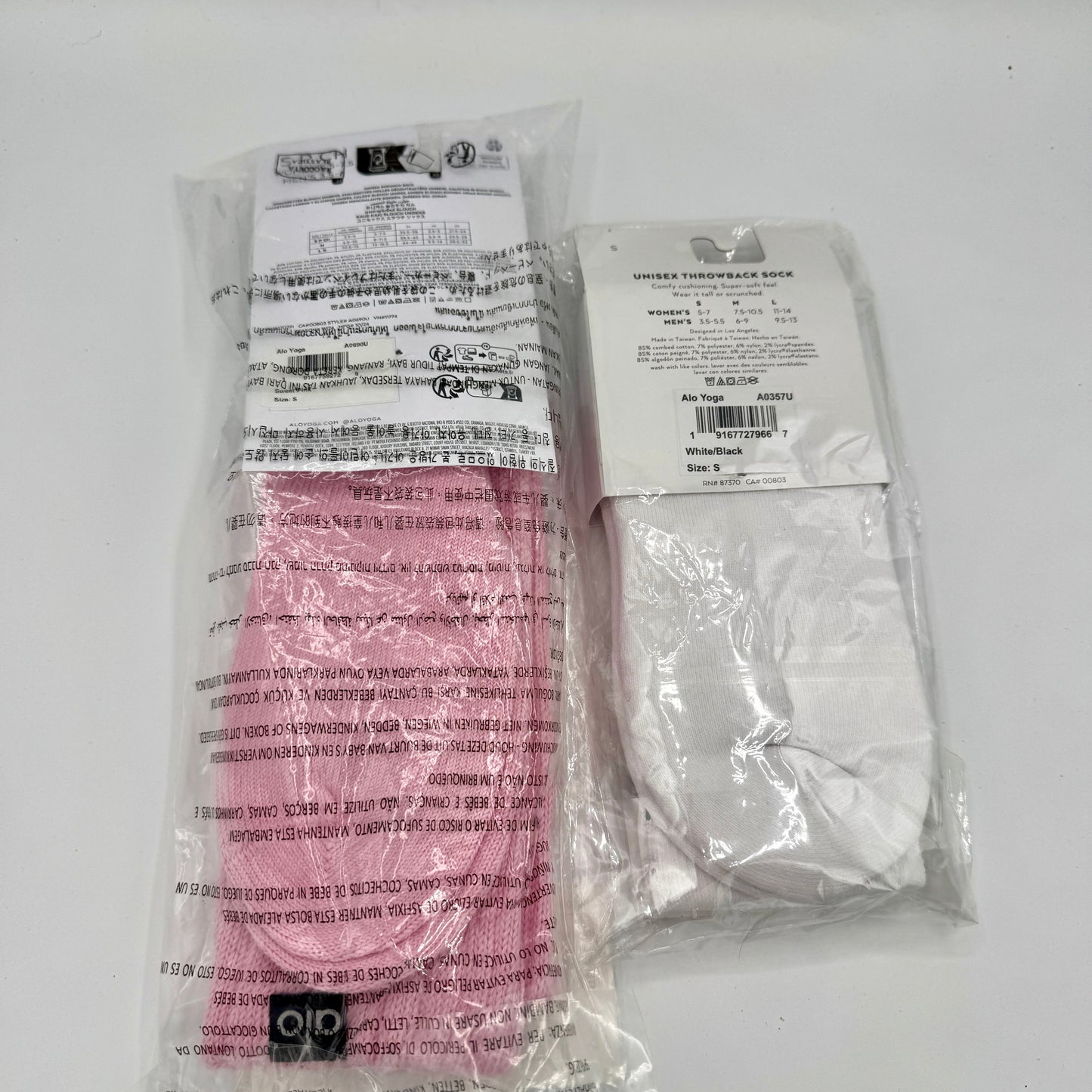 Alo Yoga Bundle Unisex Throwback Sock Black / White and Sweet Pink Scrunch Sock