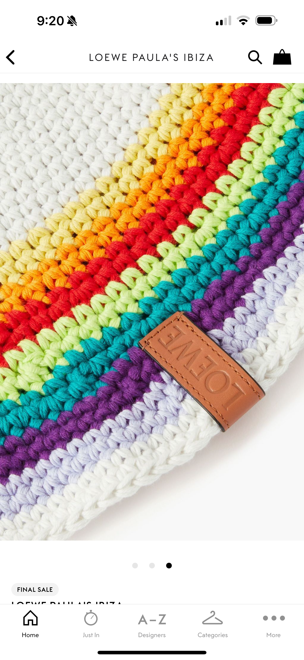 Loewe Hat Crochet Cotton Multicolor with embossed calfskin leather logo NEW