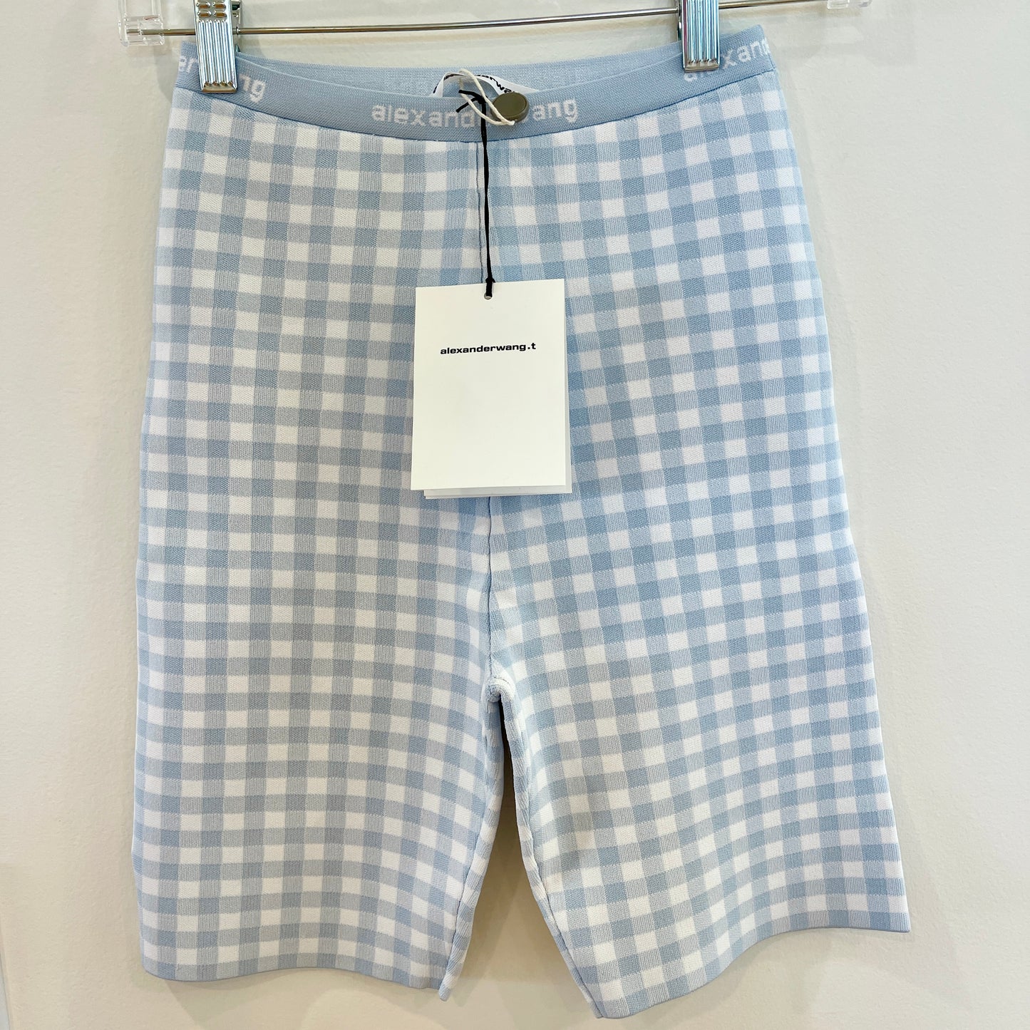 Alexander Wang T Gingham Body-con Bike Shorts Logo Jacquard Woven Blue